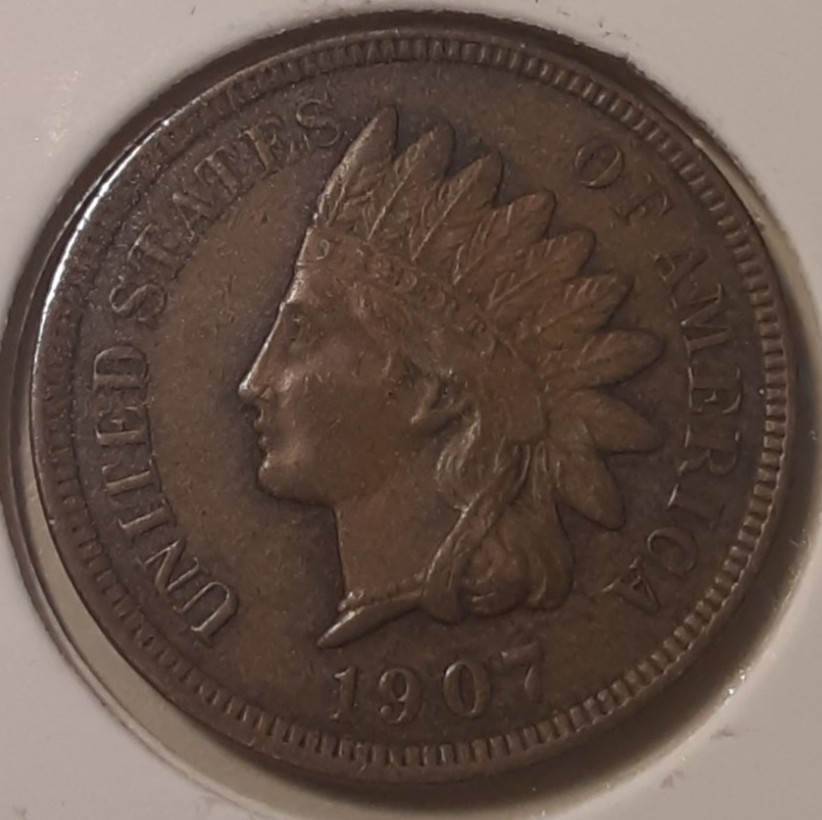 1907 Indian Head Cent 1c Philadelphia Mint US coin (66-WN7/RBU)