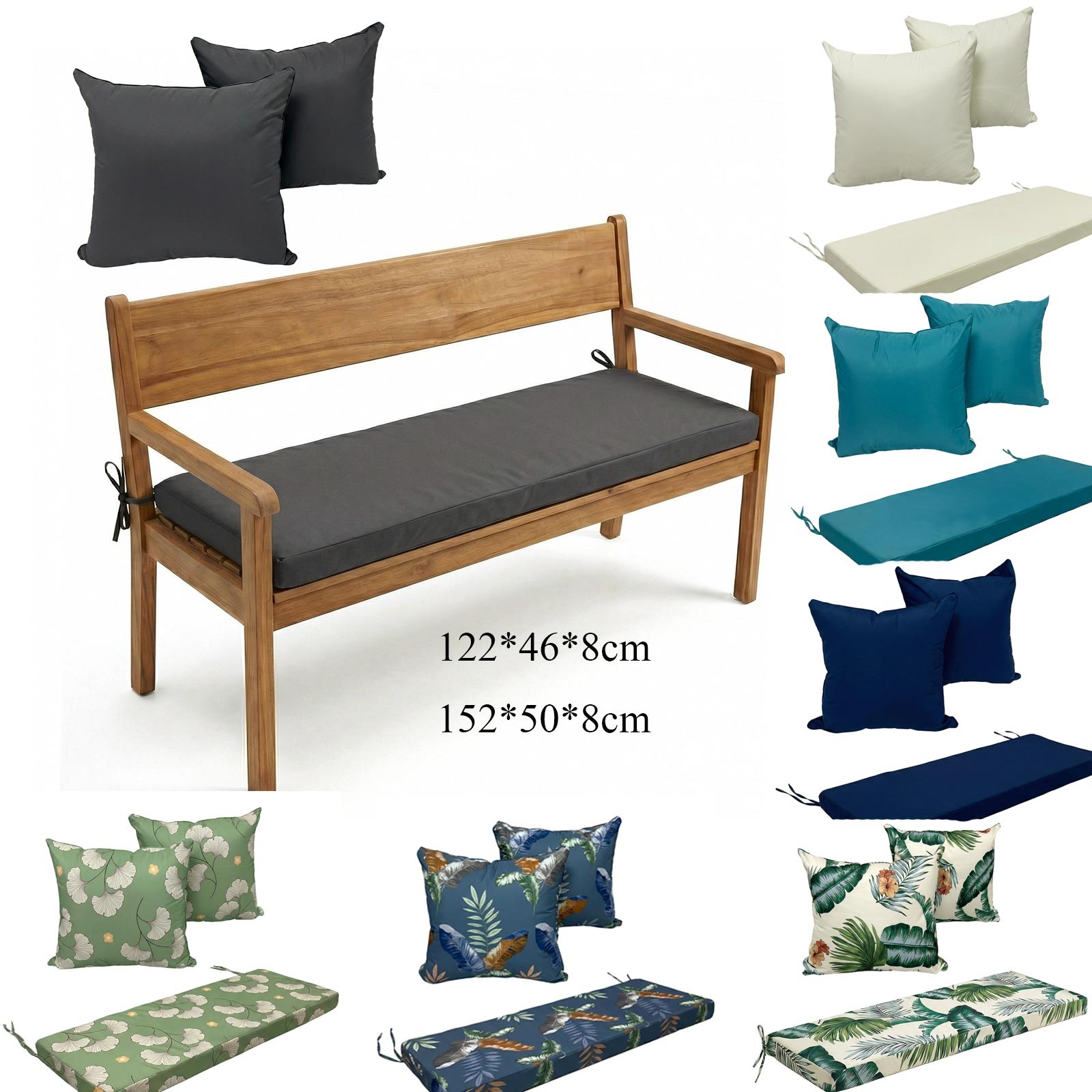 Waterproof Garden Bench Cushion Replaceable Outdoor Bench Cushion Pad with Zippe