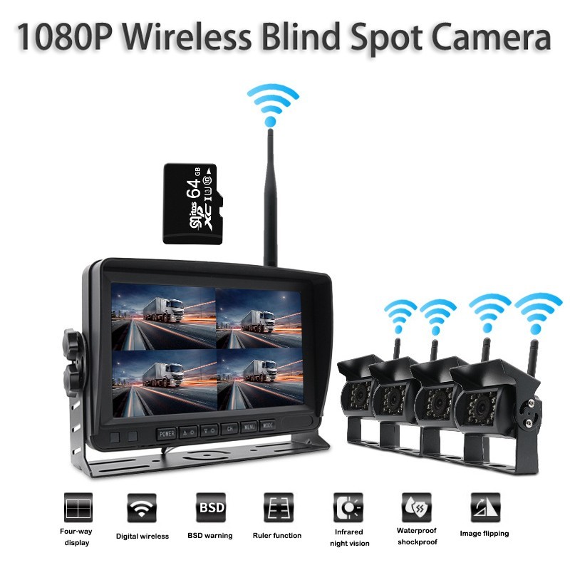 10" Quad Monitor 360° Parking System DVR HD Cameras 1080P For Truck RV 12V/24V
