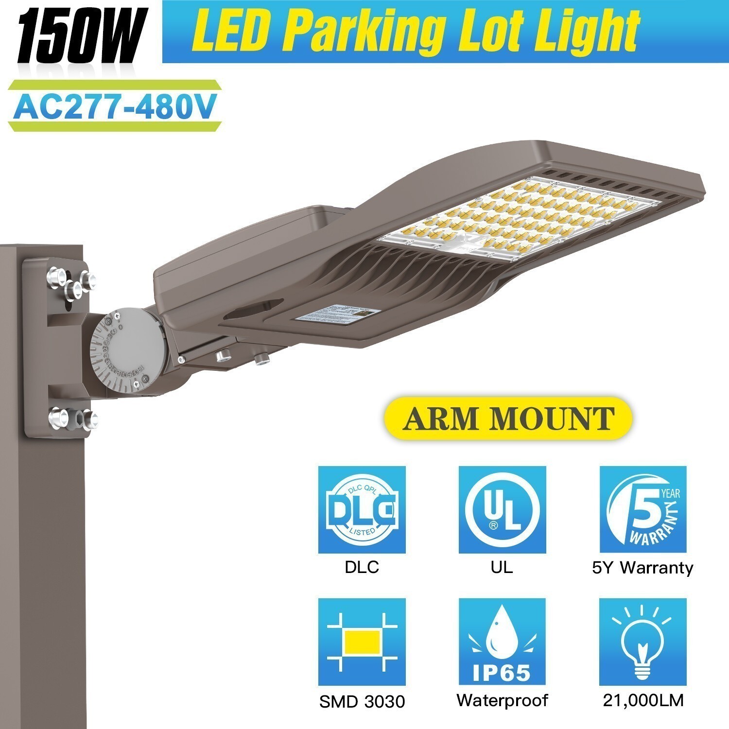 480V 150W LED Shoebox Parking Lot Light 21000LM Commercial Street Area Lighting