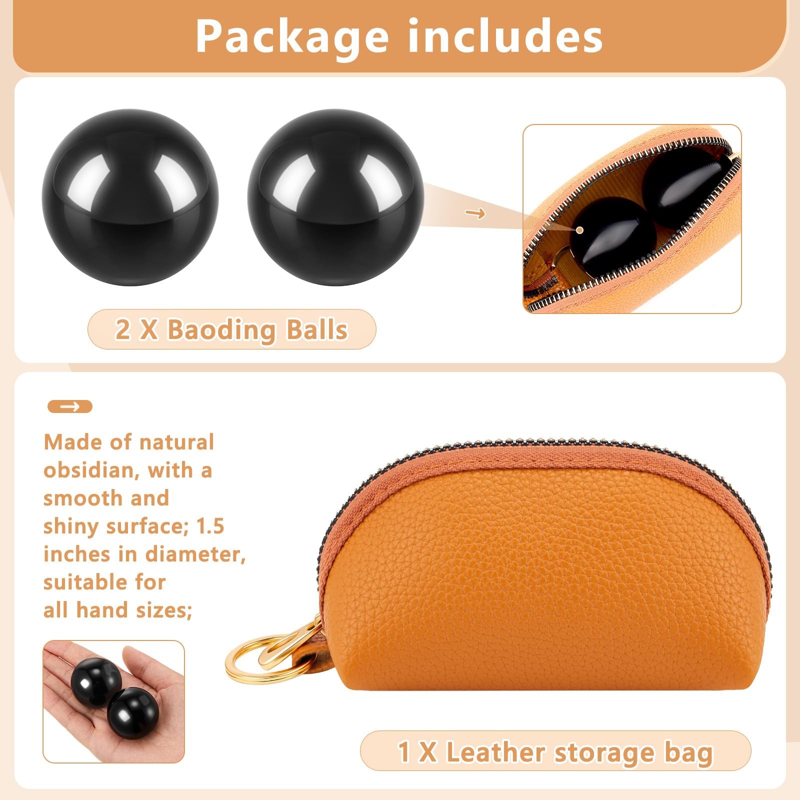 2 Pcs Baoding Balls, Chinese Health Exercise Massage Balls with Leather Pouch...
