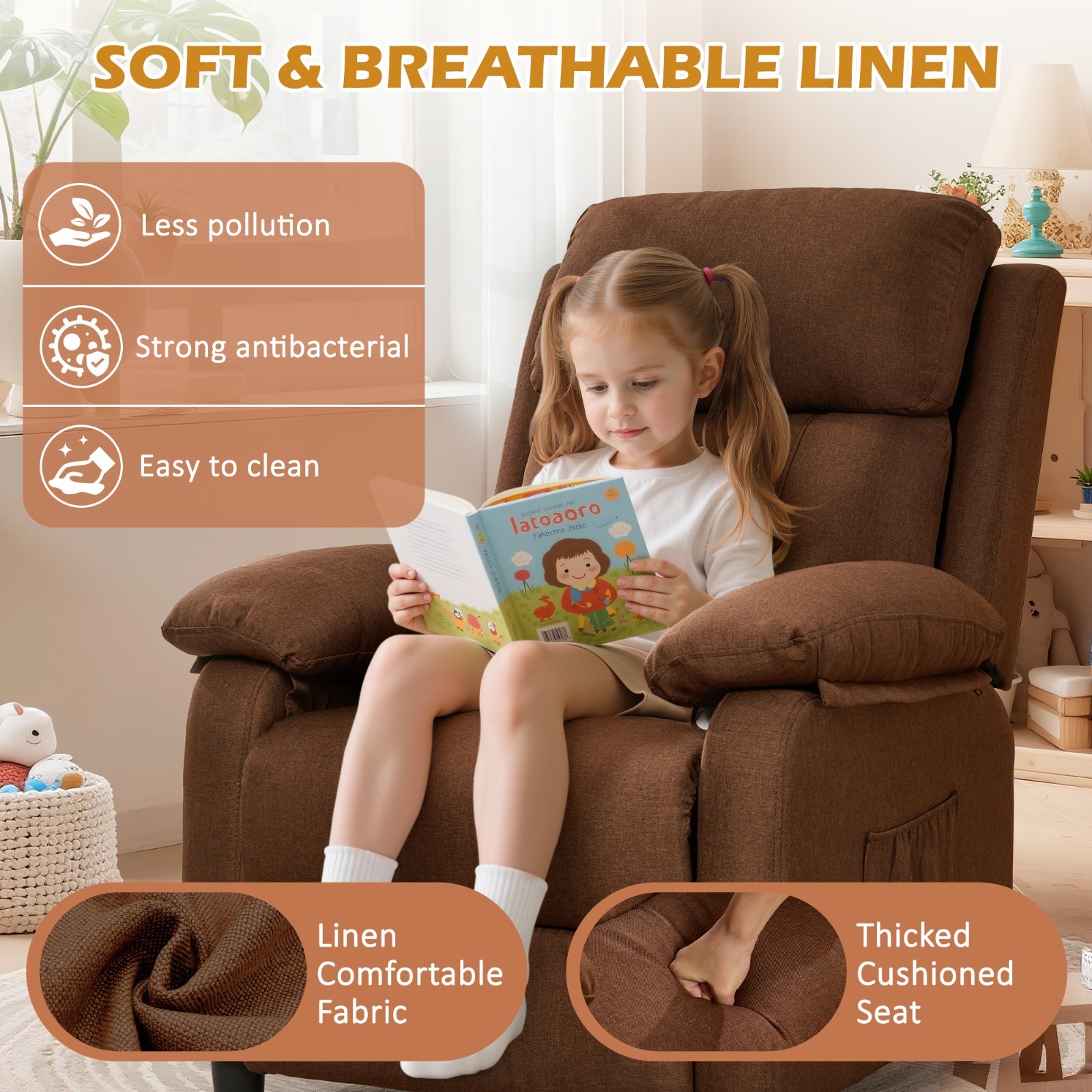 Korser Small Manual Push Back Recliner Chair with Side Pockets for Living Room