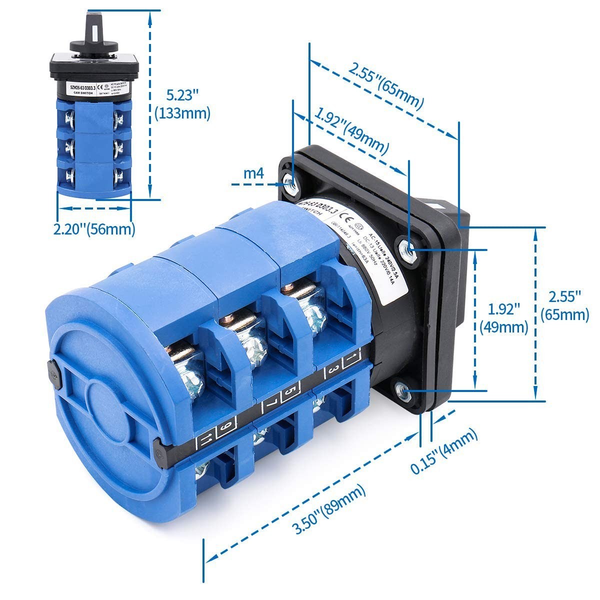 Durable 12-Terminal Rotary Switch with 3-Position Circuit Selection Capability