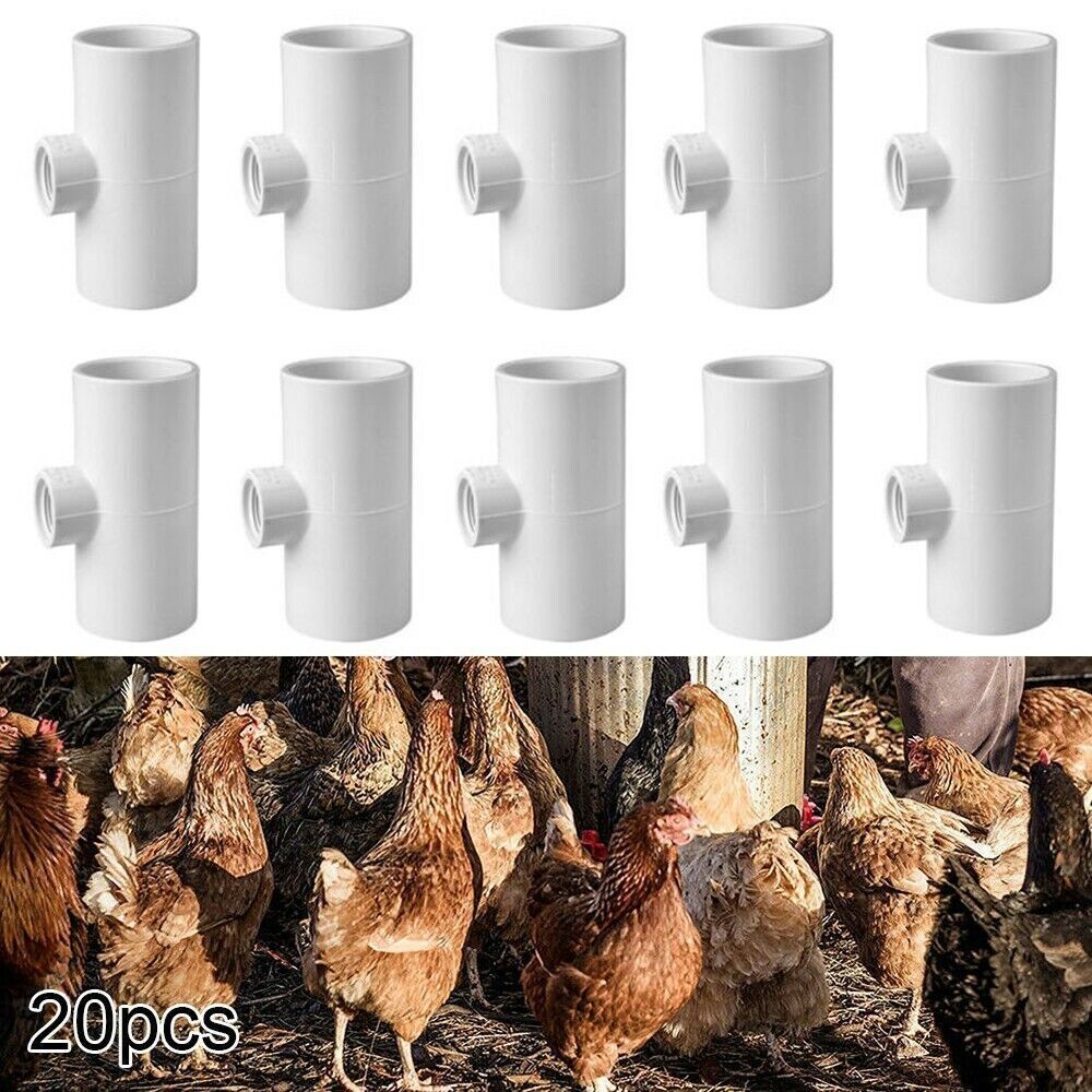 20Pcs Automatic Waterer Dispenser Cups PVC Tee Fitting Chicken Water Poultry New