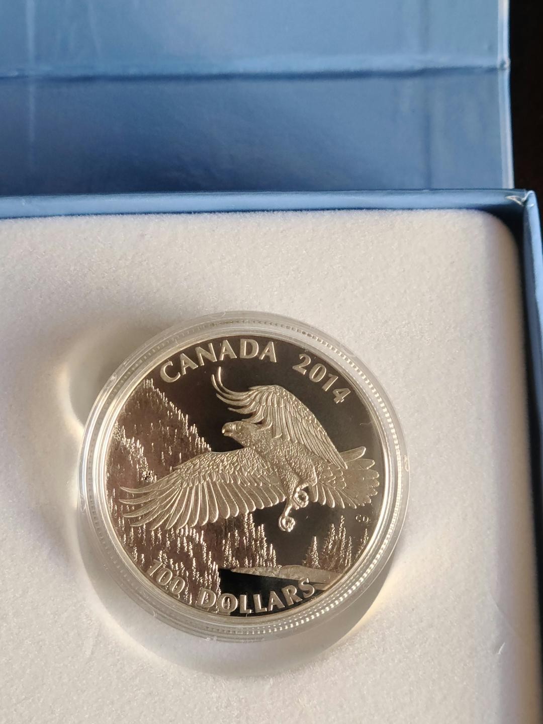 2014 Canada The Majestic Bald Eagle $100  1 oz Silver Coin BOX&COA