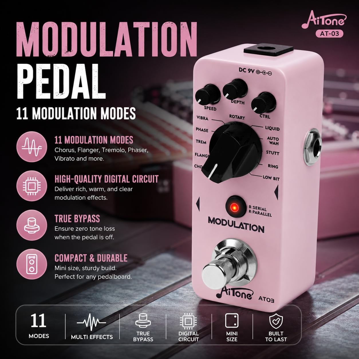 Modulation Pedal for Guitar with Chorus Flanger Tremolo Phaser Vibrato Multi ...