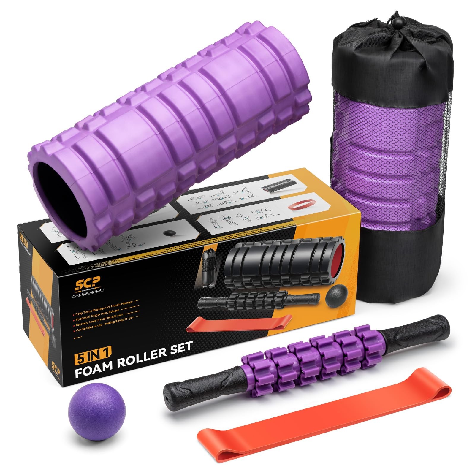5 in 1 Foam Roller Set for Deep Tissue Muscle Massage, High Density Trigger P...