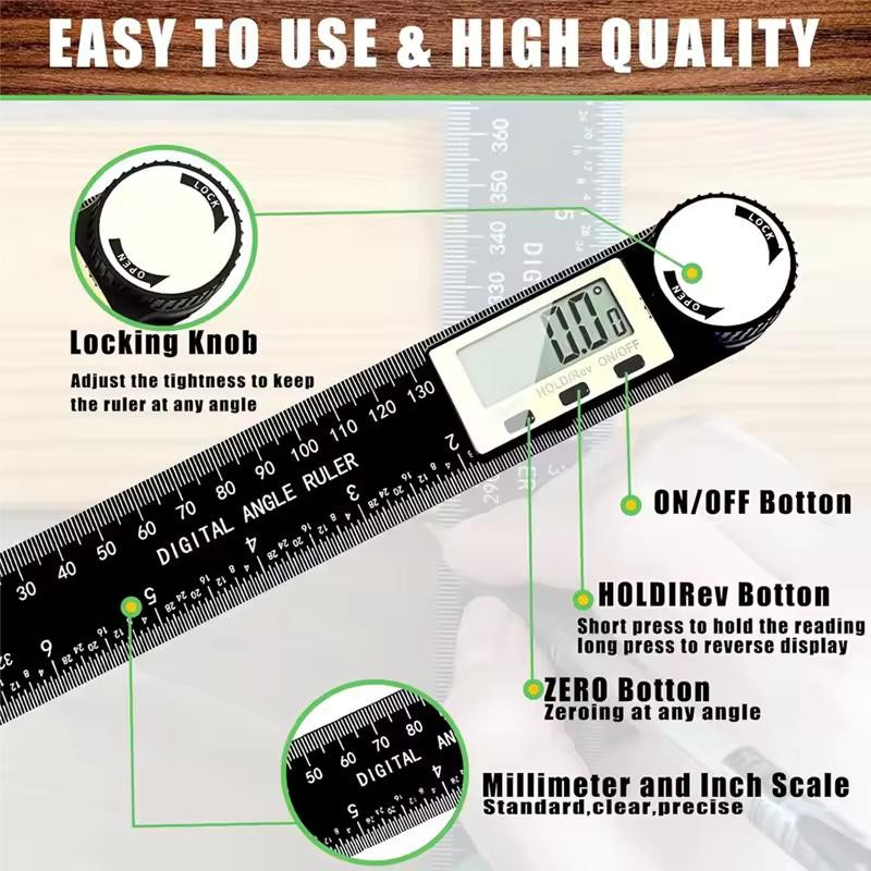 Digital Angle Finder Protractor (8 In/200 mm) Measuring Ruler with LCD Display
