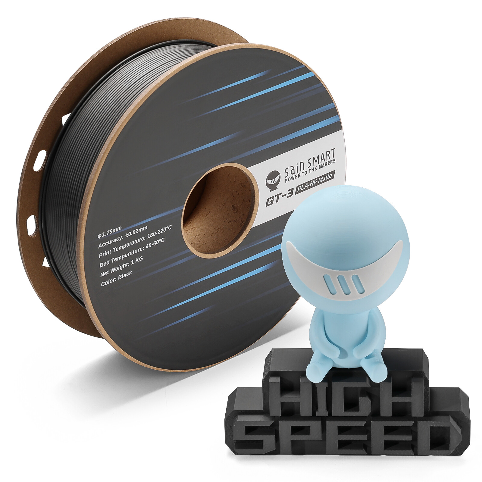 SainSmart GT-3 High Speed Matte PLA Filament 1.75mm 2.2 LBS (1KG) High Flow