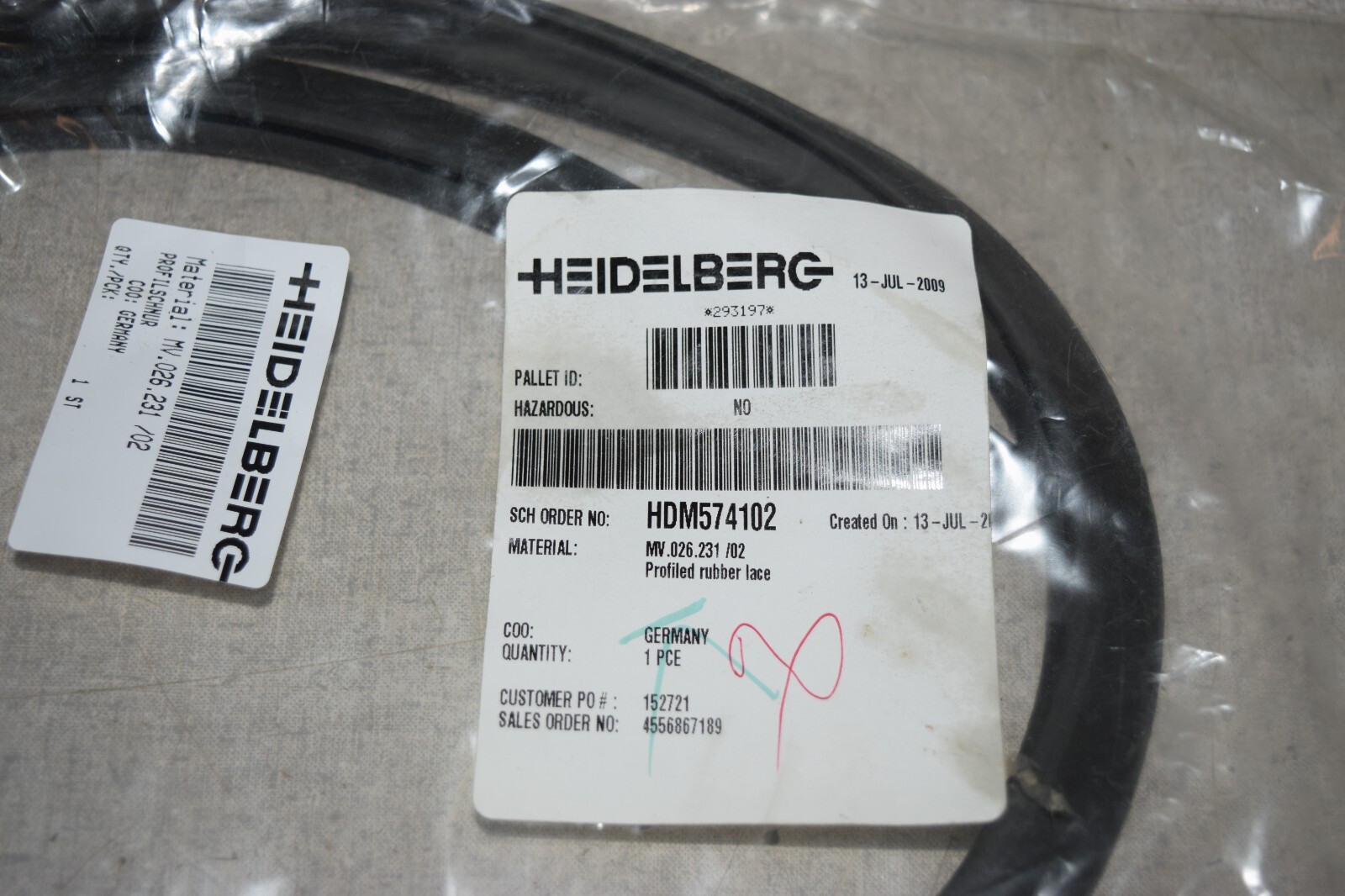 Heidelberg MV.026.231/02 Profiled Rubber Lace