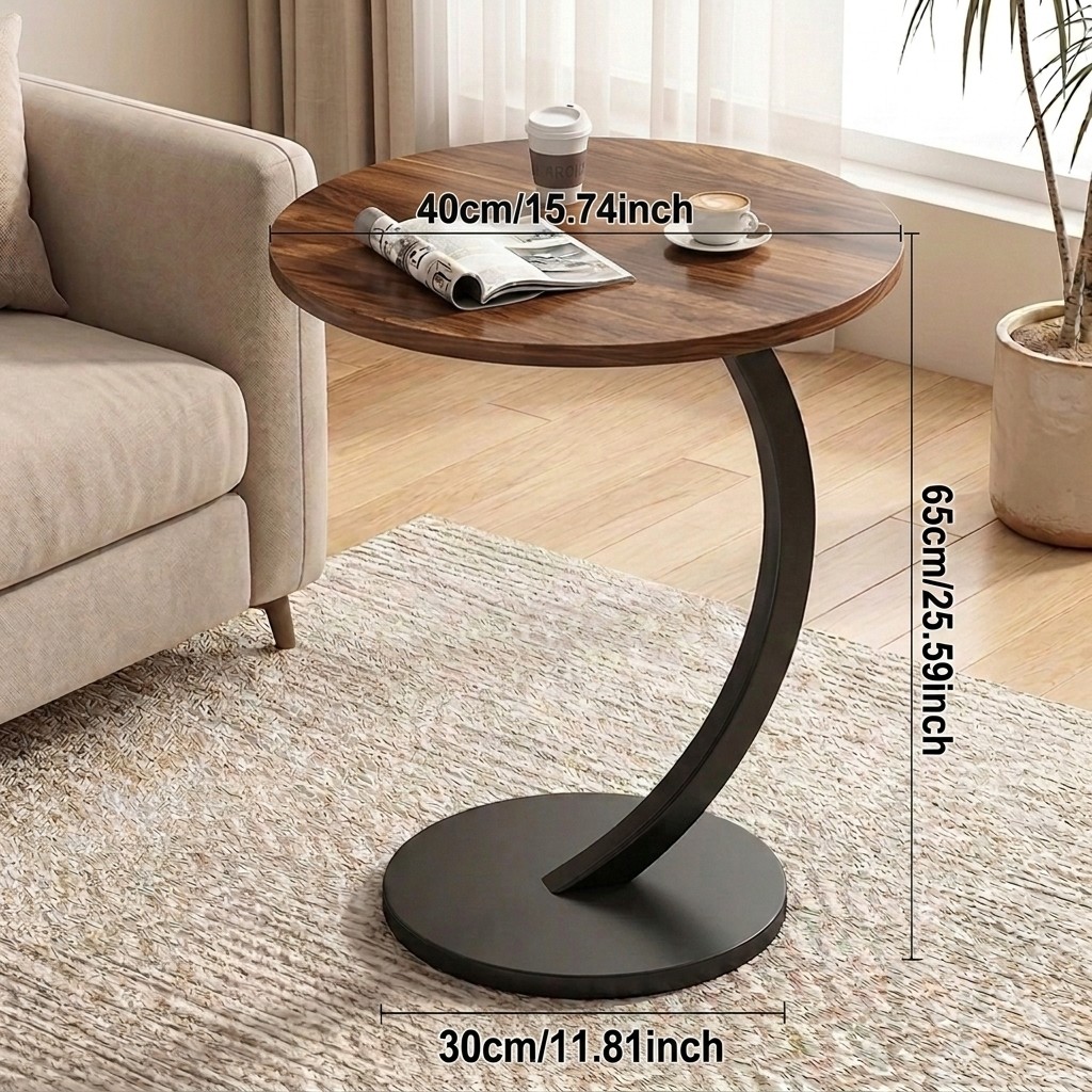 Sofa Side Table with storage shelf Modern Couch Table Lightweight 1-layer brown