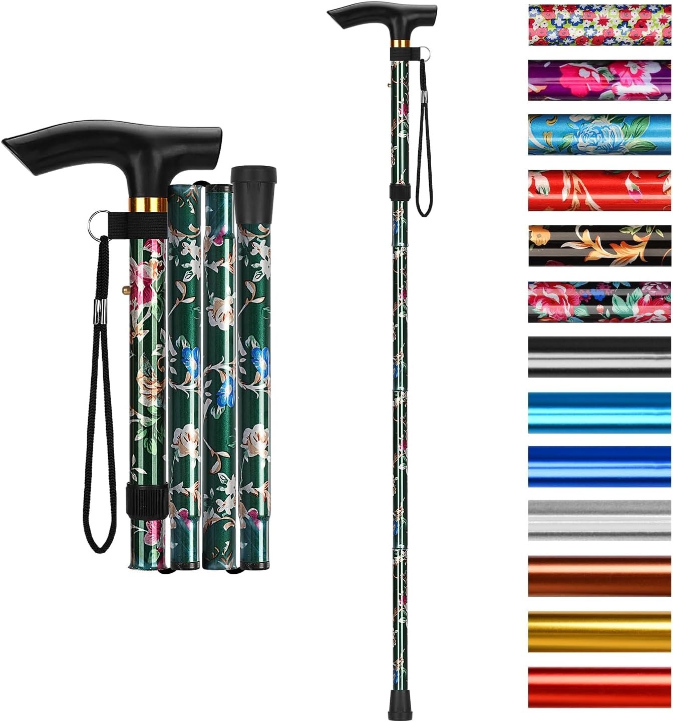 Folding Cane, 5-Level Adjustable Height Walking Stick Lightweight Portable Cane