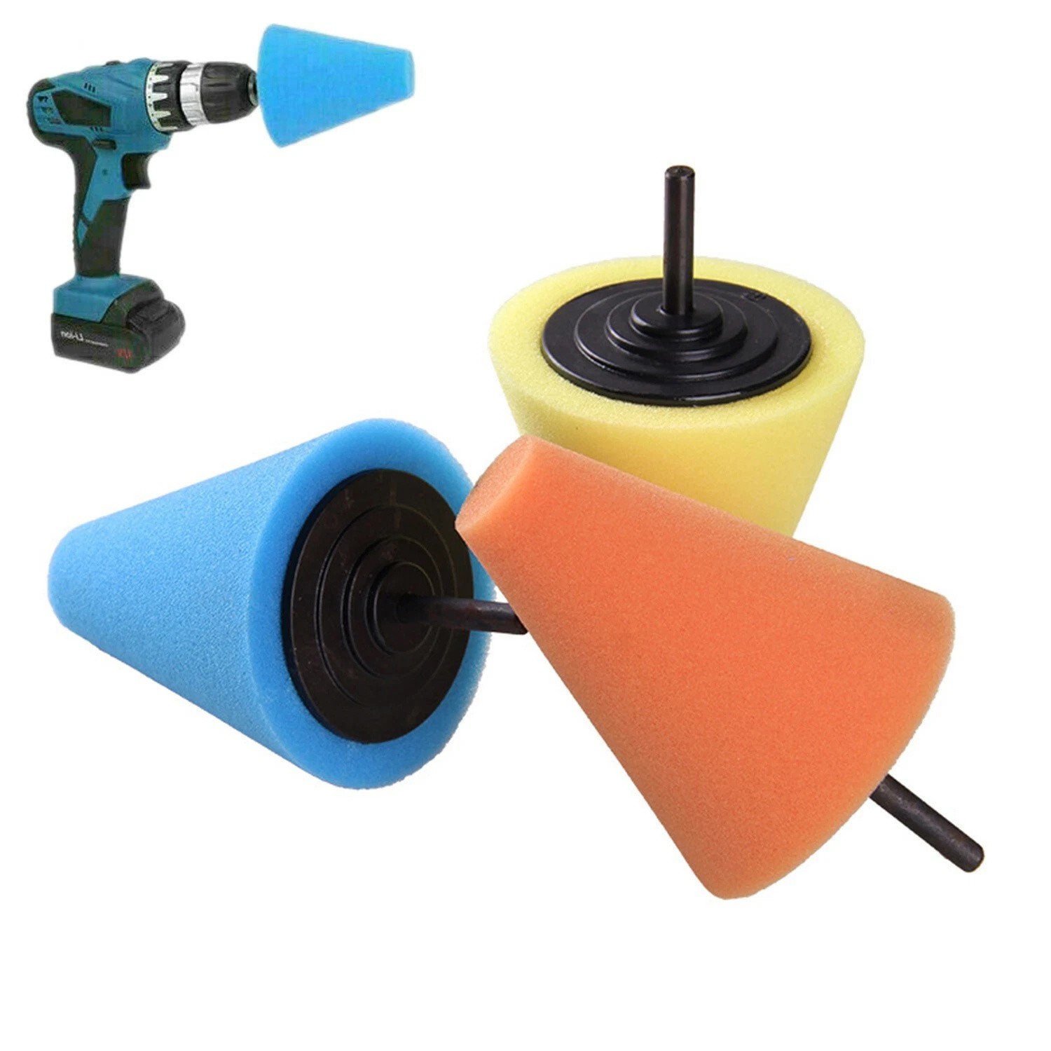 Foam Drill Polishing Cone Ball Pads Kit Car Hub Waxing Buffing Wheel Polisher 5x