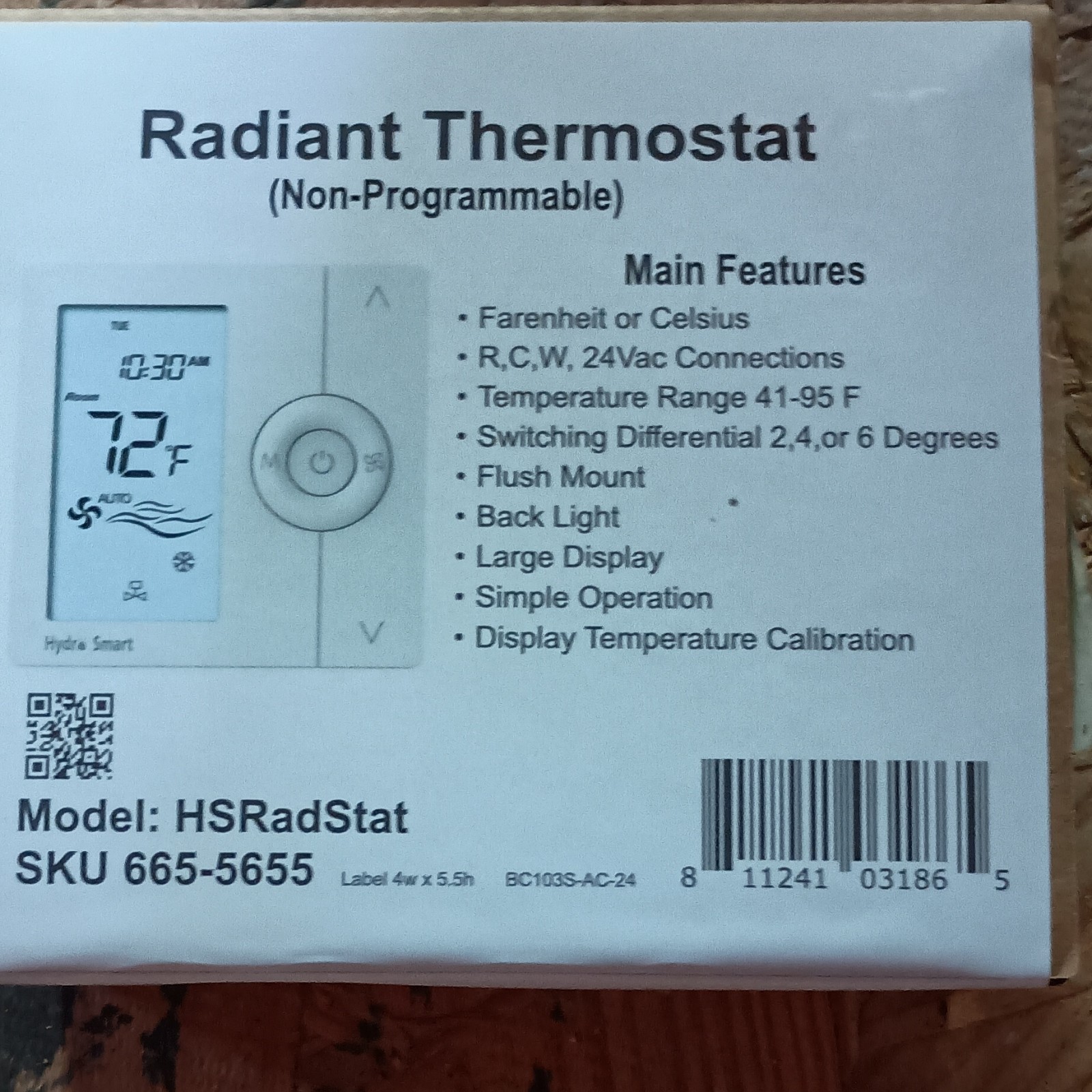 Hydro Smart HSRadStat Non-Programmable Radiant Thermostat 24 Vac Digital Display