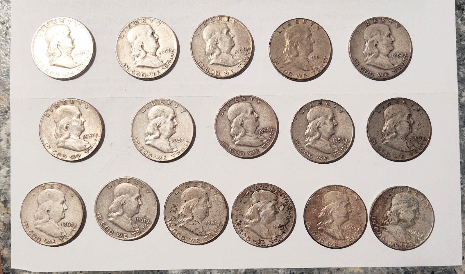 Franklin Silver Half Dollar Lot (16) All Different Dates