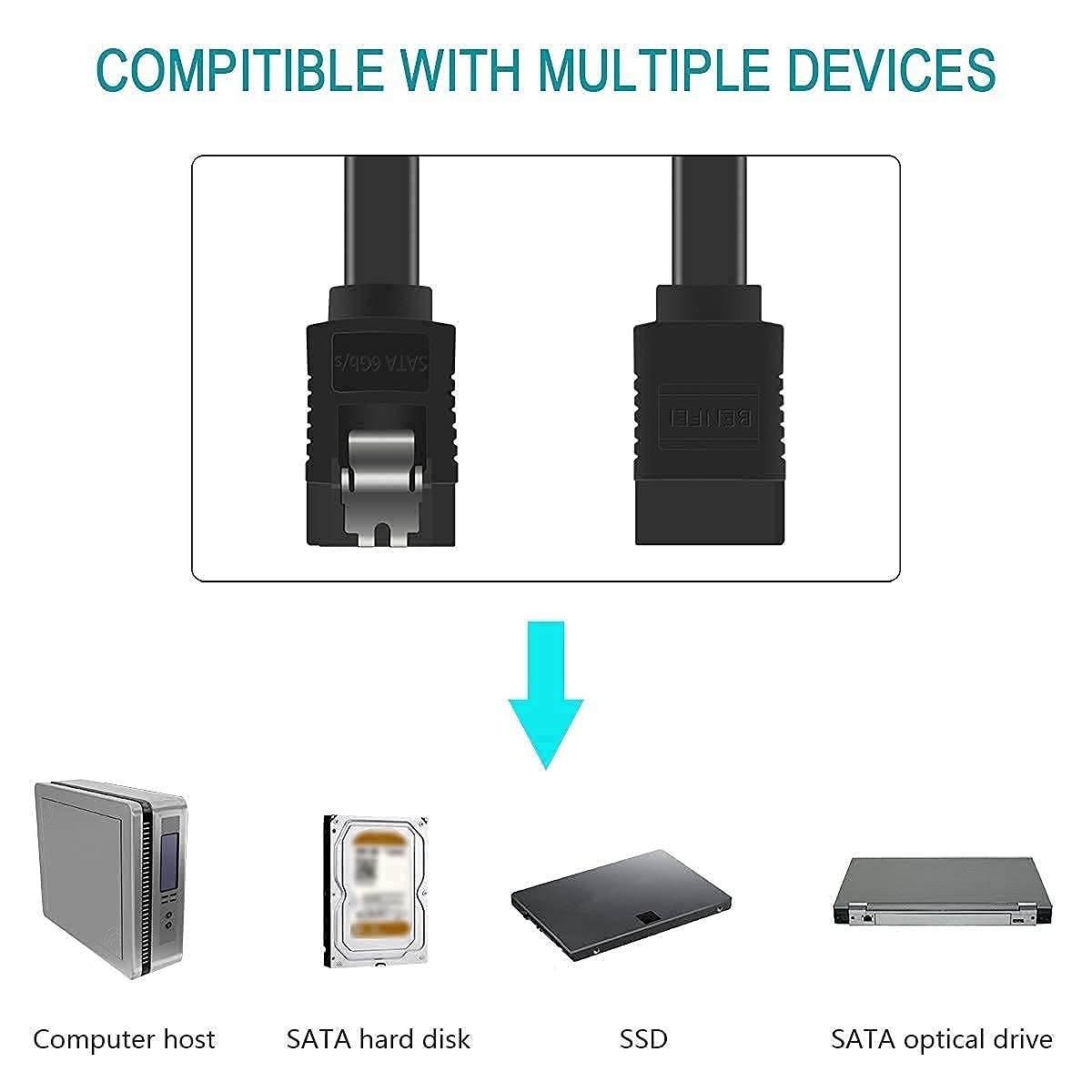 SATA Cable III, 3 Pack SATA Cable III 6Gbps Straight HDD SDD Data Cable with ...