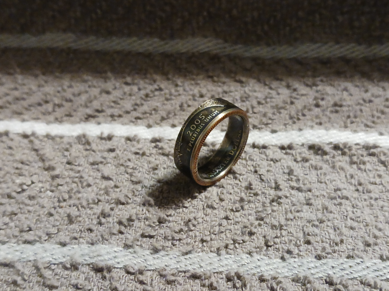 Kansas Handcrafted Washington Quarters coin ring, size 7 1/2 2005