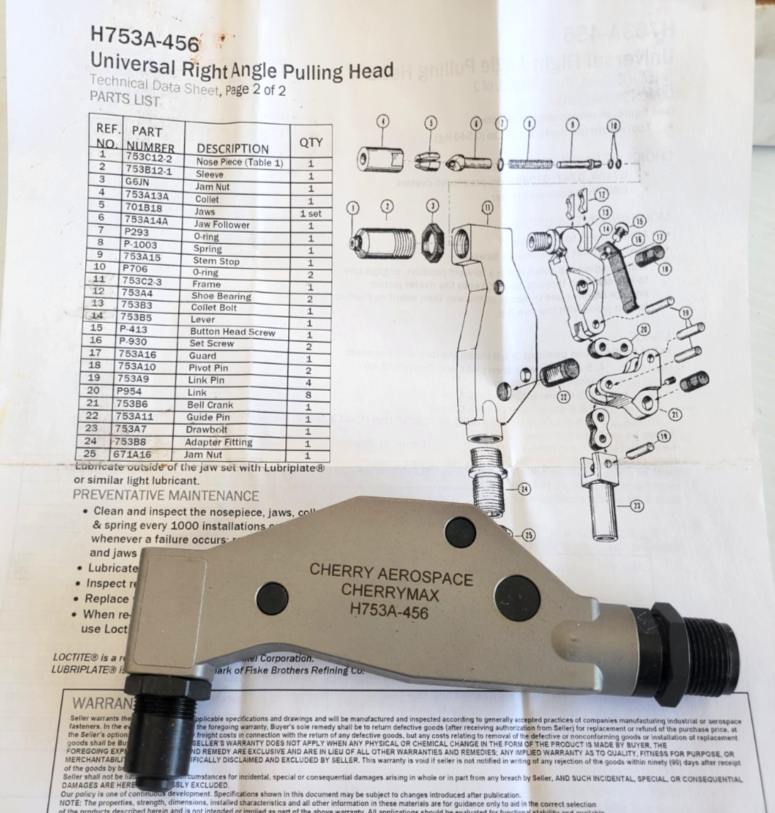 NEW Cherry Aerospace Cherrymax H753A-456 right angle pulling head