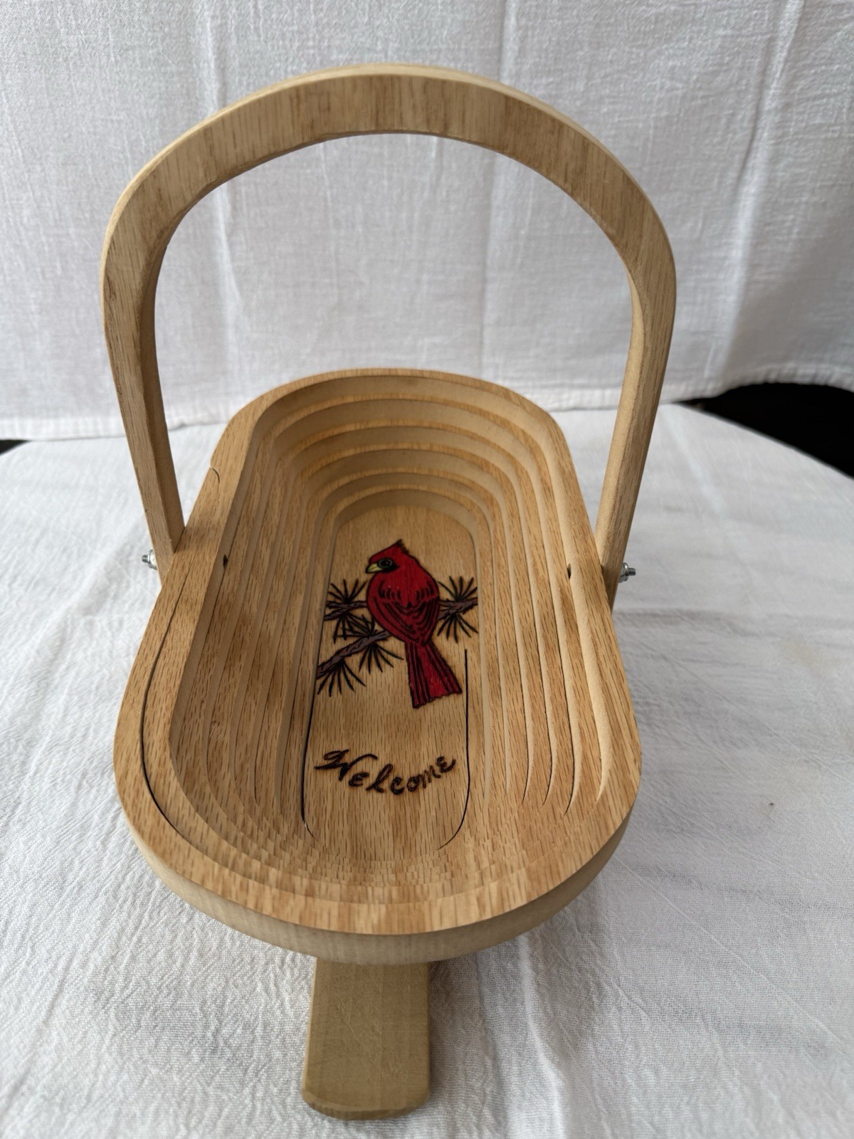 Hand Burned/painted/crafted Trivet/collapsible Basket Red Cardinal Initialed