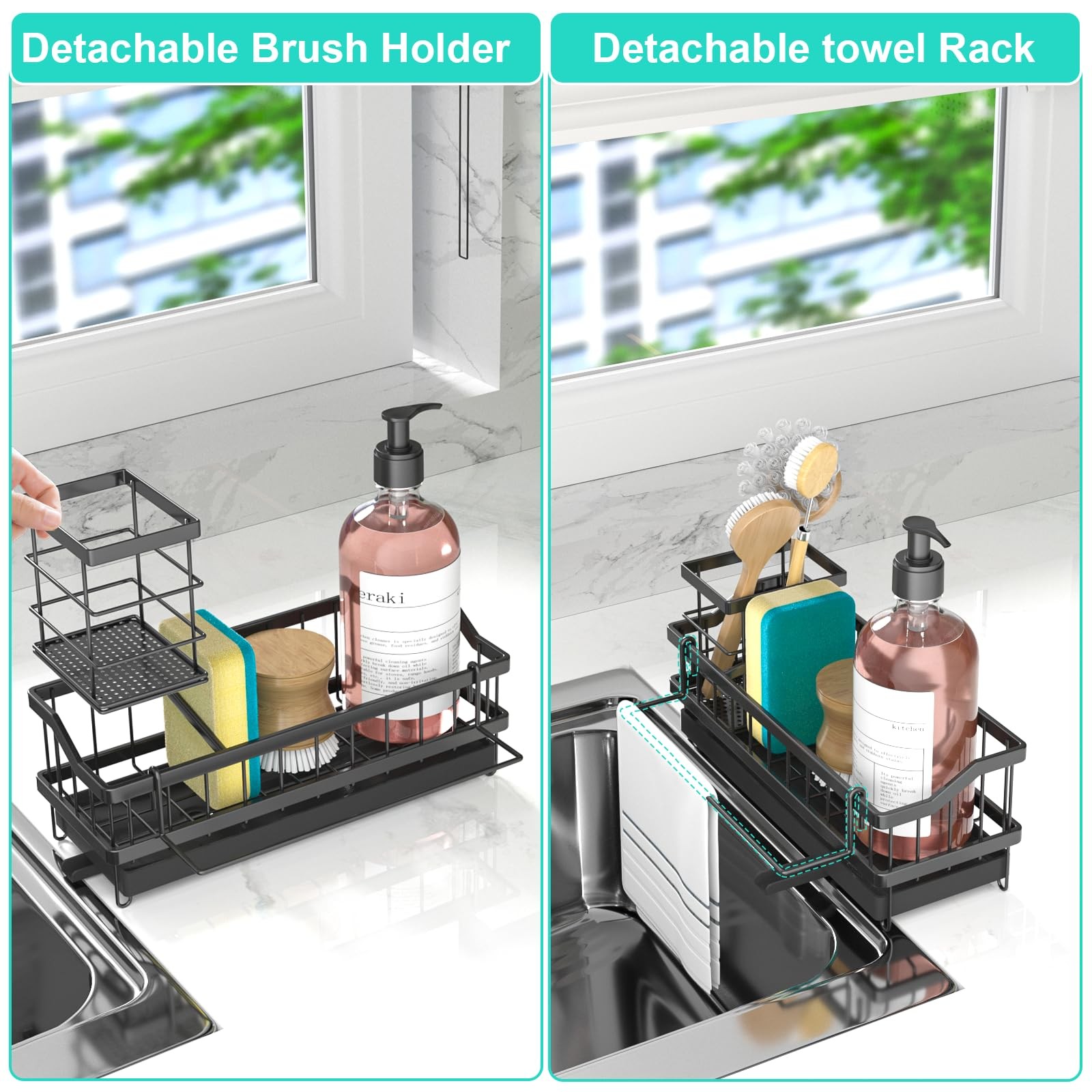 Ahonnpely Sponge Holder for Kitchen Sink - Countertop Rustproof Stainless Ste...