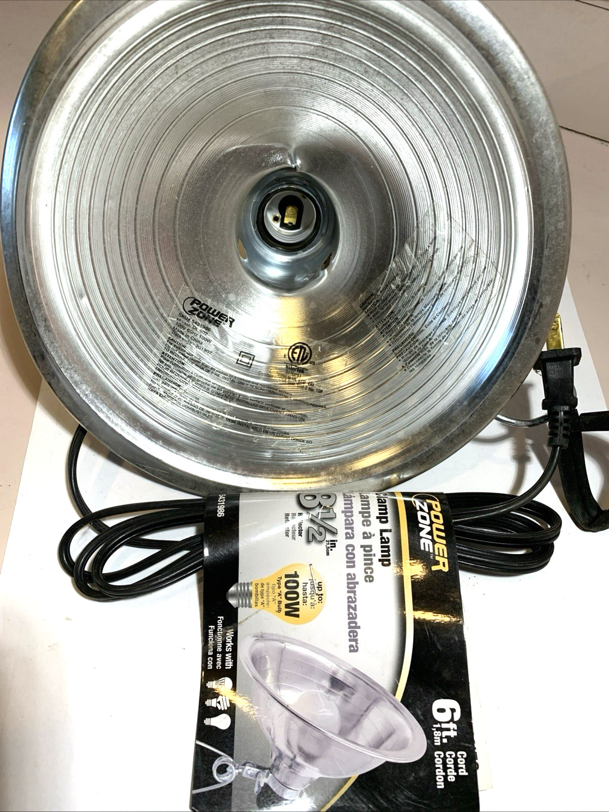PowerZone Clamp Light Lamp 8 1/2" REFLECTOR AND 6 FT CORD.