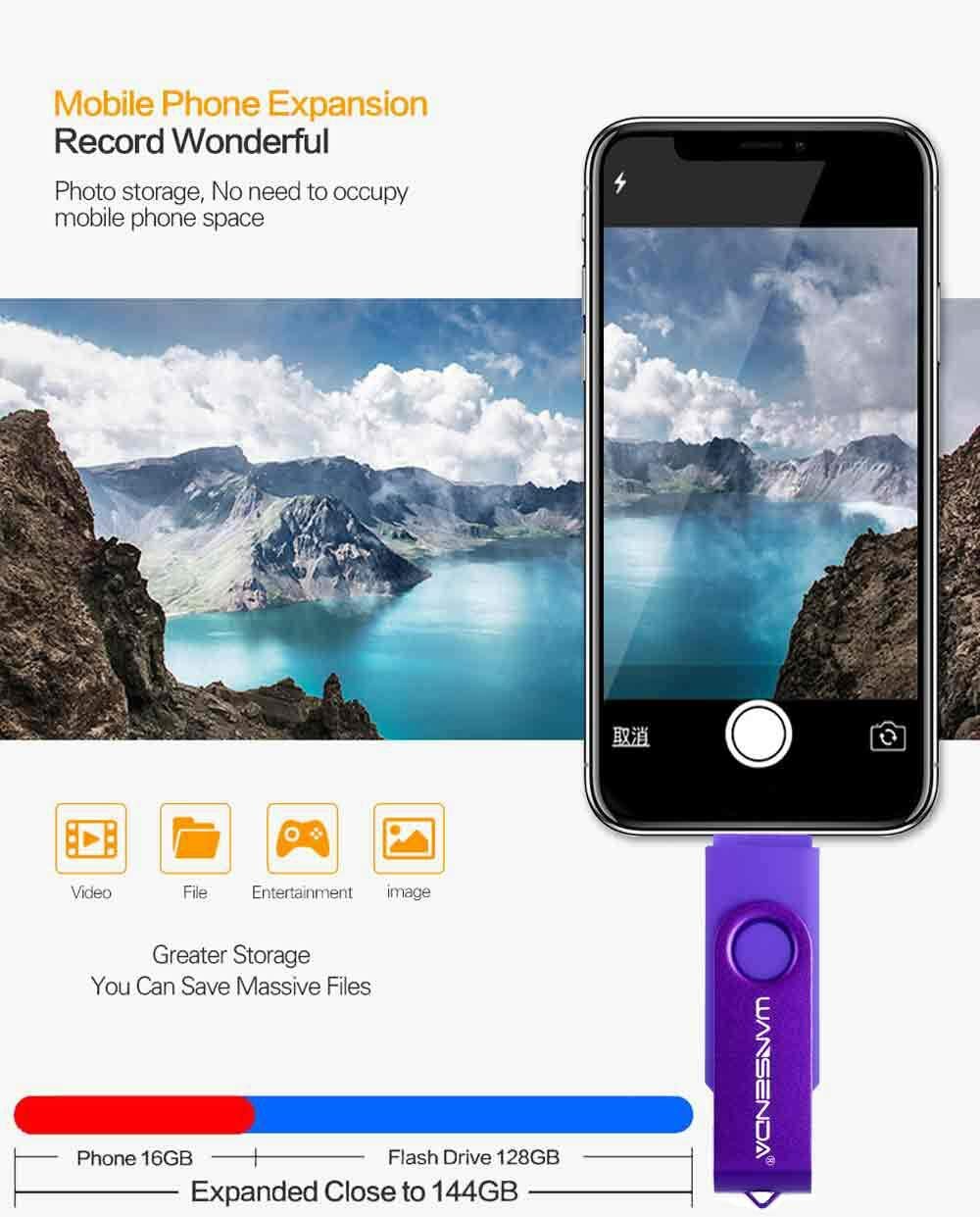 128GB Flash Drive 3 in 1 USB Picture Keeper For Android Pc Smartphone