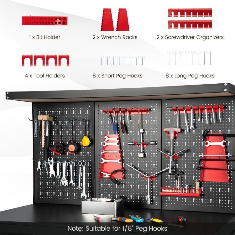 Workbench Multi Purpose Garage Wood Work Table Tool Organizer w/Drawers & Hooks
