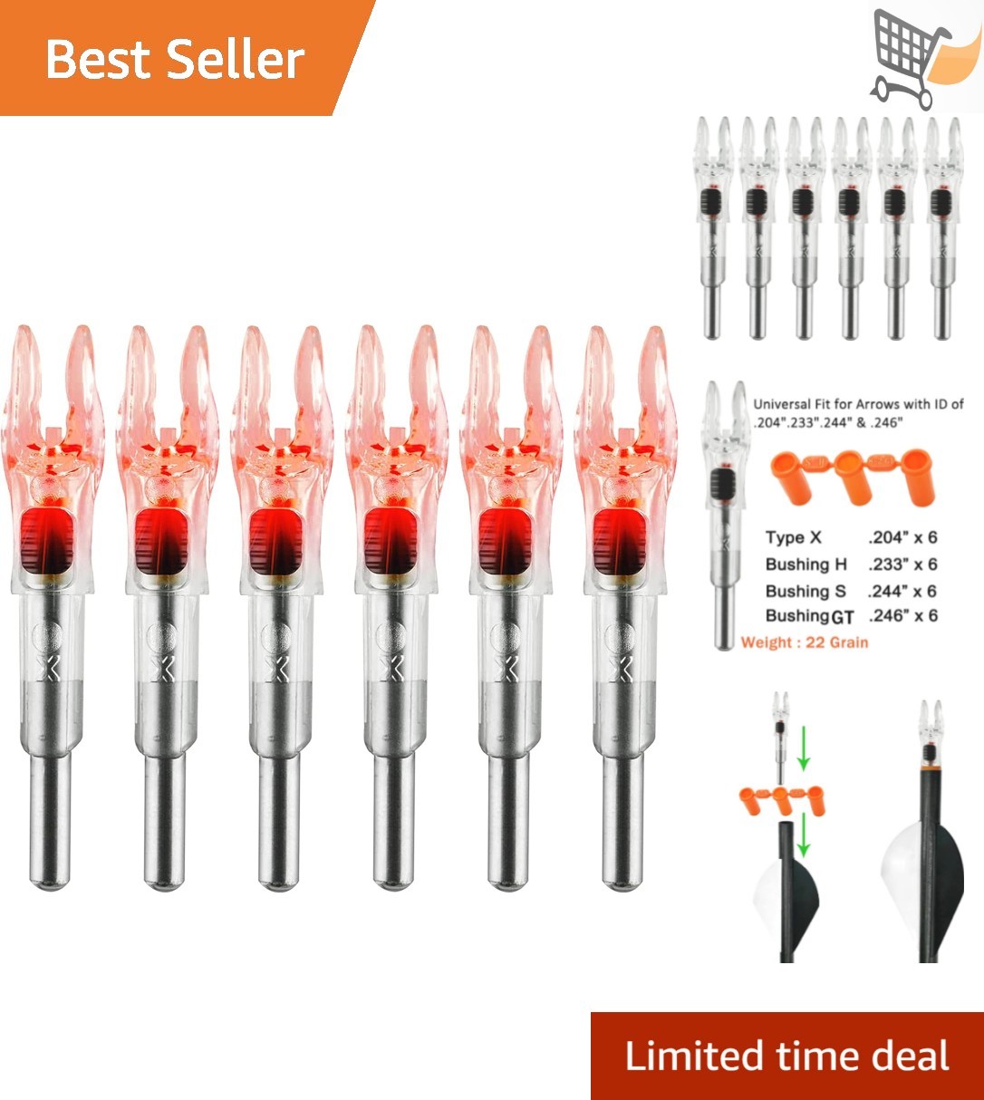 6PCS LED Arrow Nocks for .204 to .246 Diameter with ON/OFF Switch High Visibi...