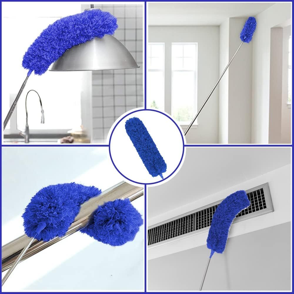 Microfiber Duster Set, 8PCS with 100" Telescoping Pole, Washable & Bendable
