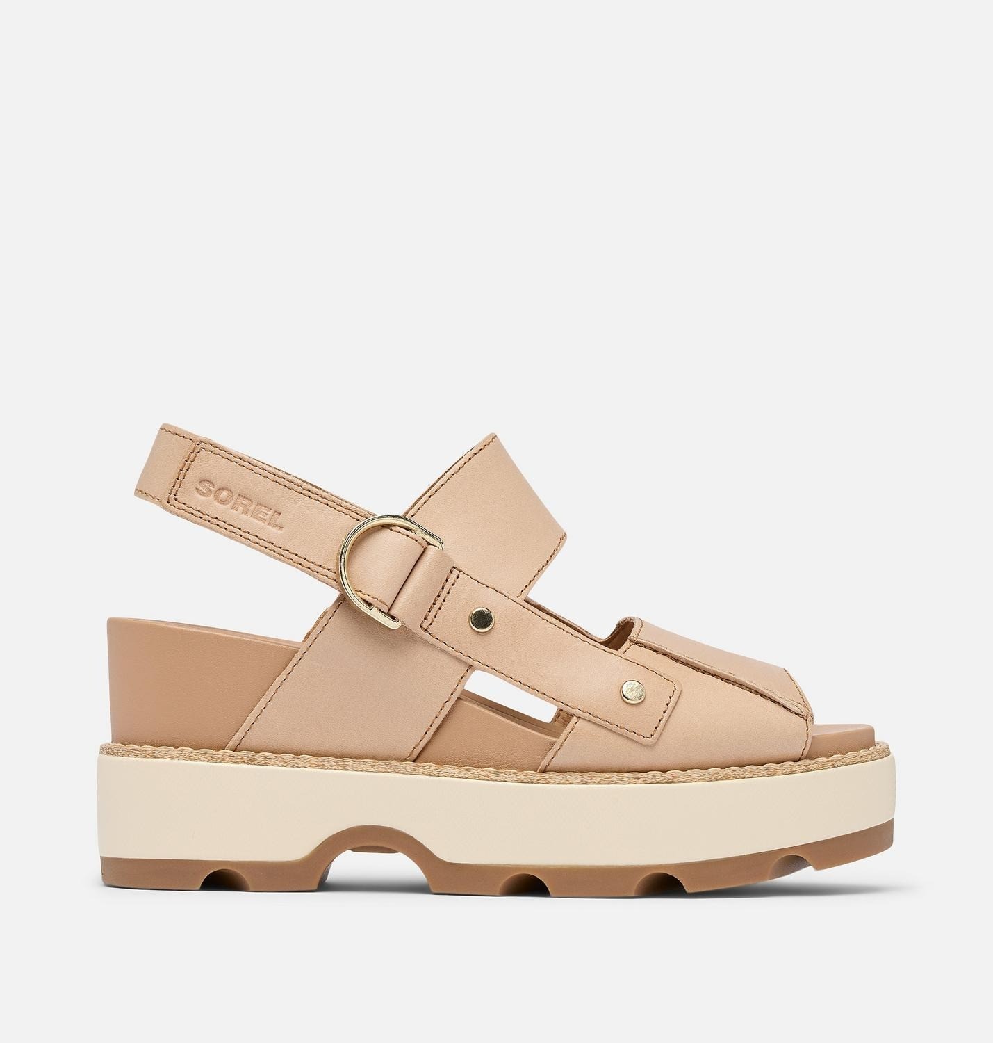SOREL JOANIE™ IV Women's Sandal Wedge, Full Grain Leather, Honest Beige, Gum 2