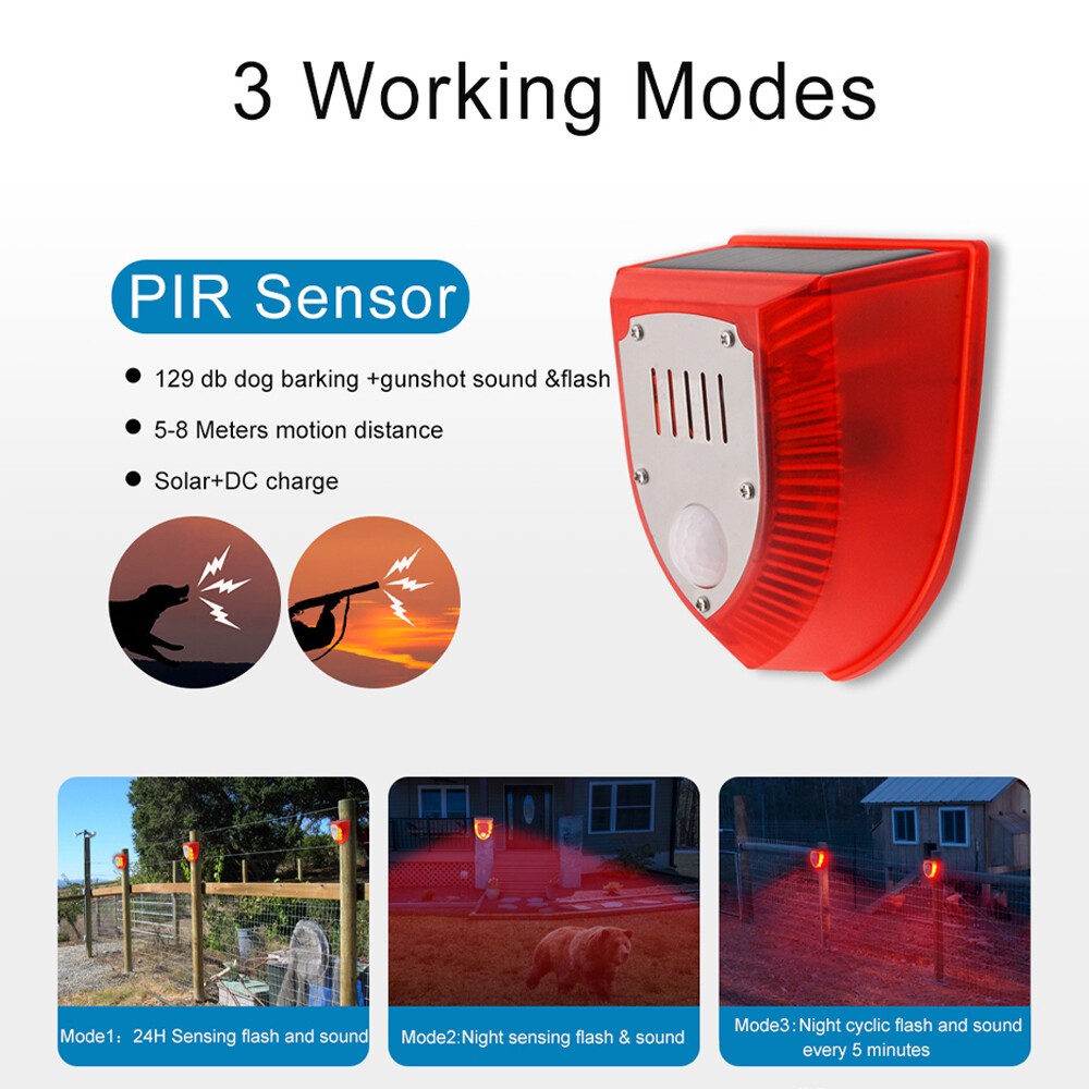 Solar Animal Repeller Light with Alarm & Motion Sensor Outdoor