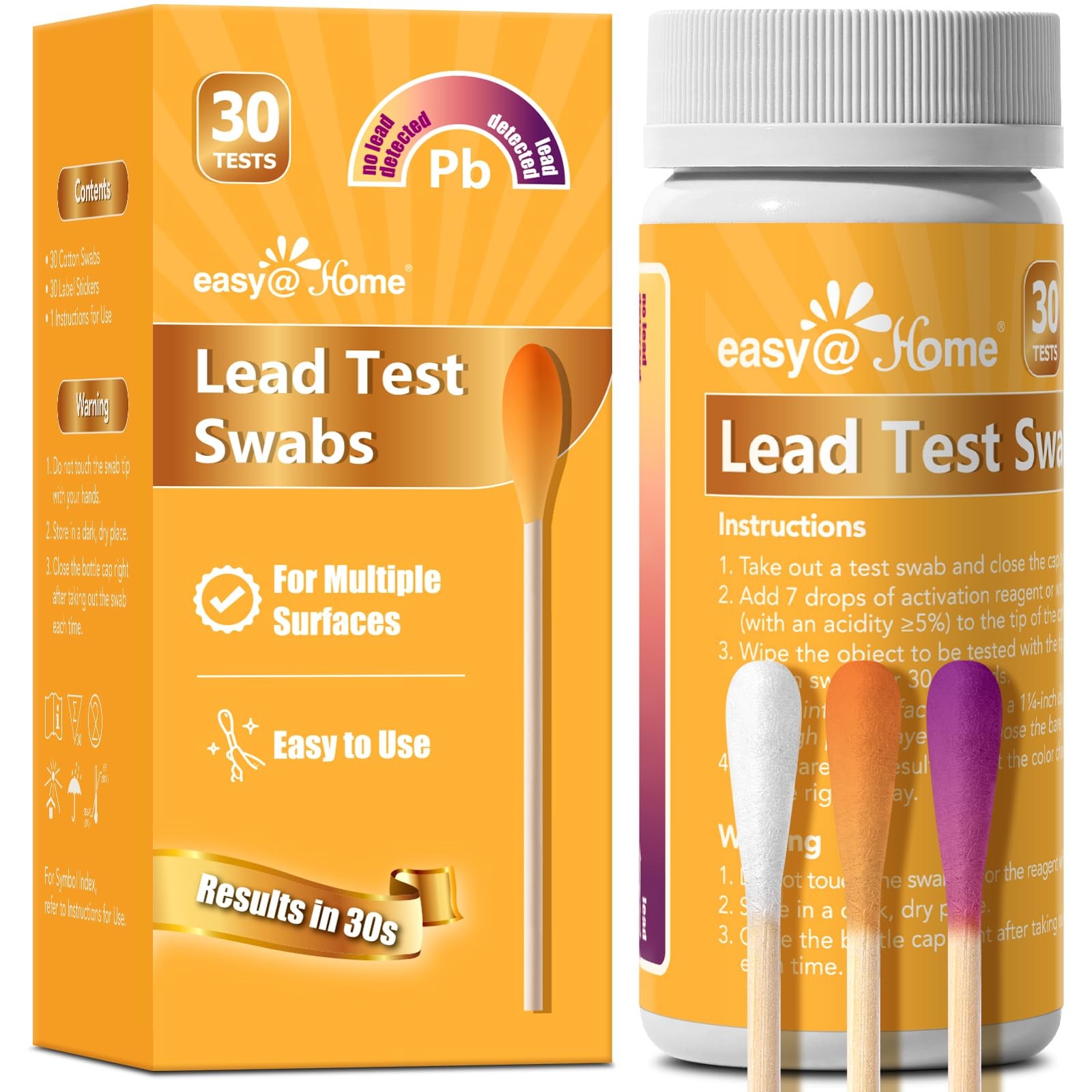 Easy@Home Lead Test Kit – 30 Rapid Testing Swabs with 30‑Second...