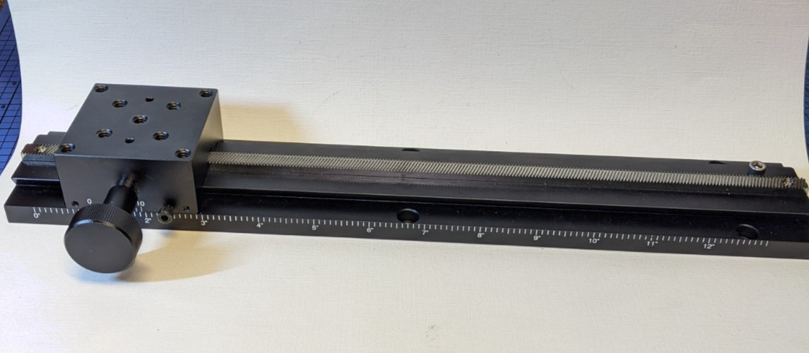 EO LONG TRAVEL RACK & PINION STAGE with ONE KNOB STAGE 12in Edmund Optics 59-337