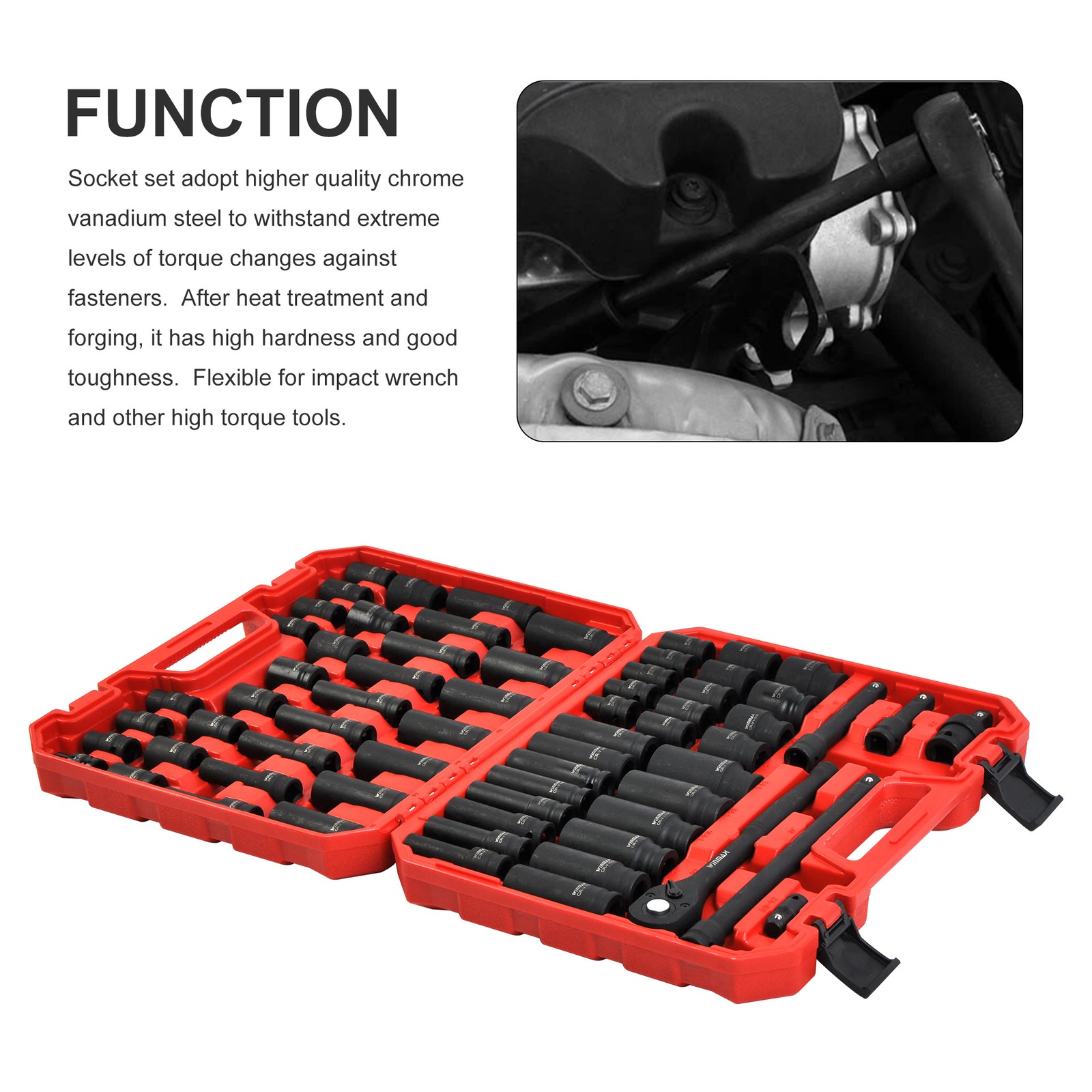 1/2in Drive Impact Socket Set SAE Metric 6 Point Shallow & Deep Socket Set 66PC