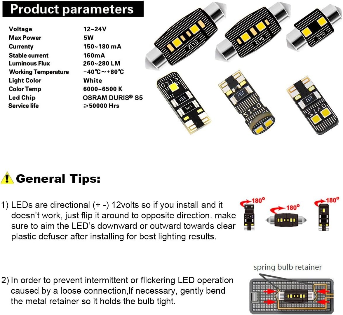 Replacement LED Interior Light kit, 6 Model: Toyota Prius 2004-2009 (11 Bulbs)