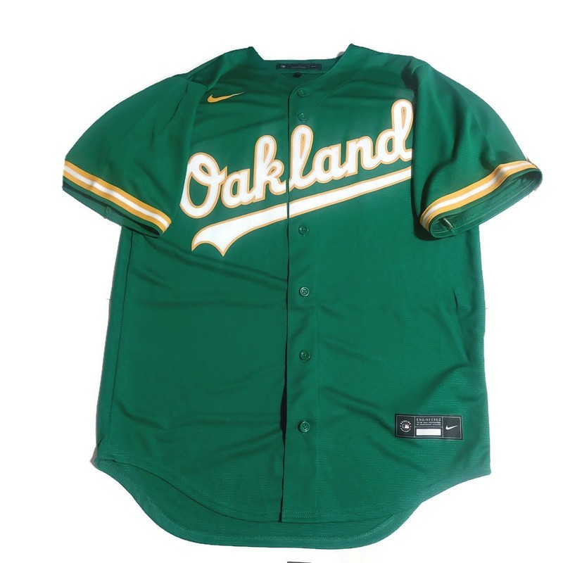 Nike Oakland Athletics Mens Medium Full Button Alternate Jersey Green Blank MLB
