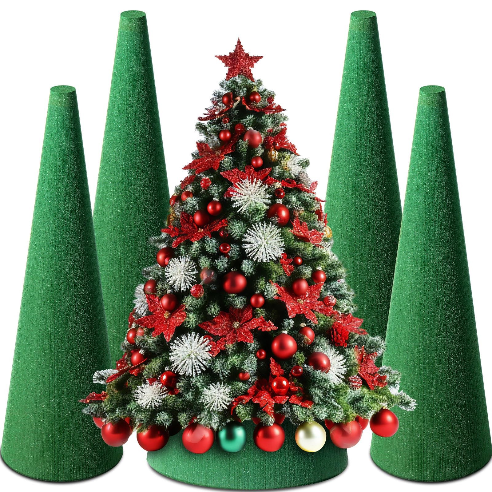 4 PCS Green Floral Foam Tree Cone Dry Wet Flower Craft Block 12.6x3.9 Inch