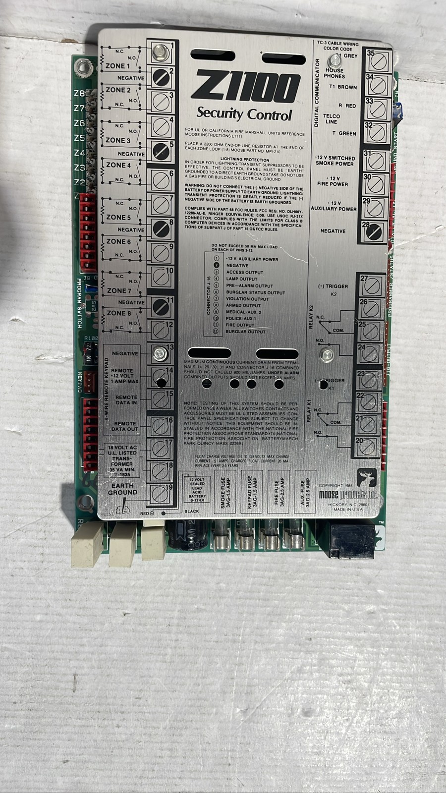 Moose Products Z1100 Security Control Panel Board Alarm Circuit Motherboard