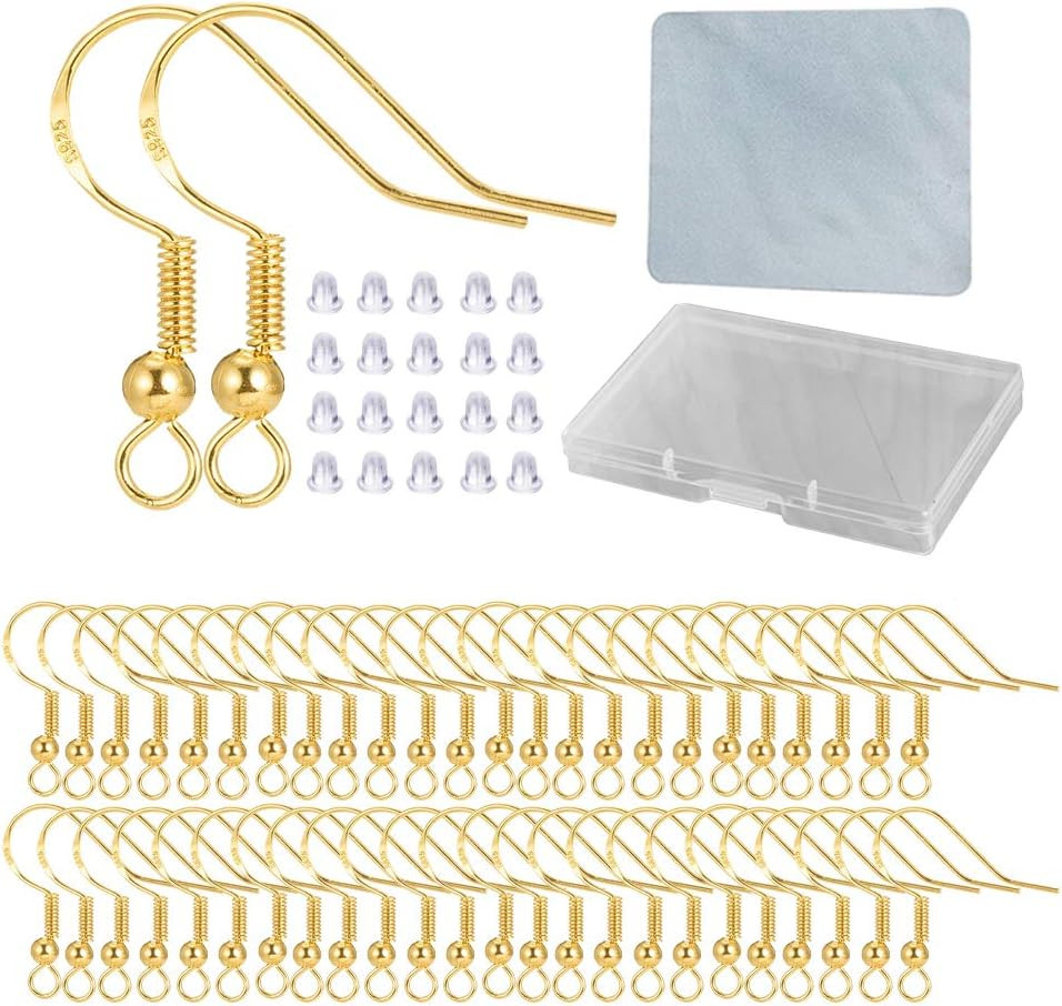 Hypoallergenic Gold Earring Hooks - 120 Pcs/60 Pairs 18K Gold Nickel Free Ear Wi
