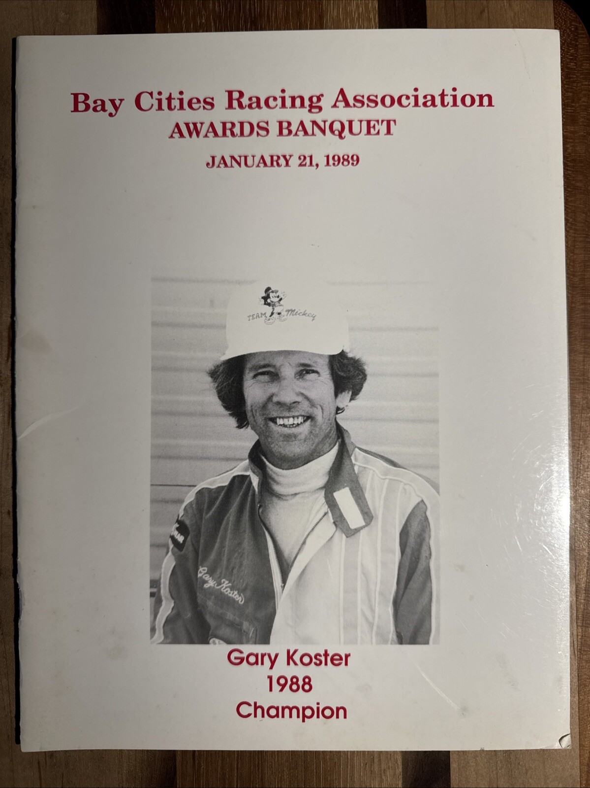 1989 Bay Cities Racing Association Awards Banquet Program, Gary Koster Cover