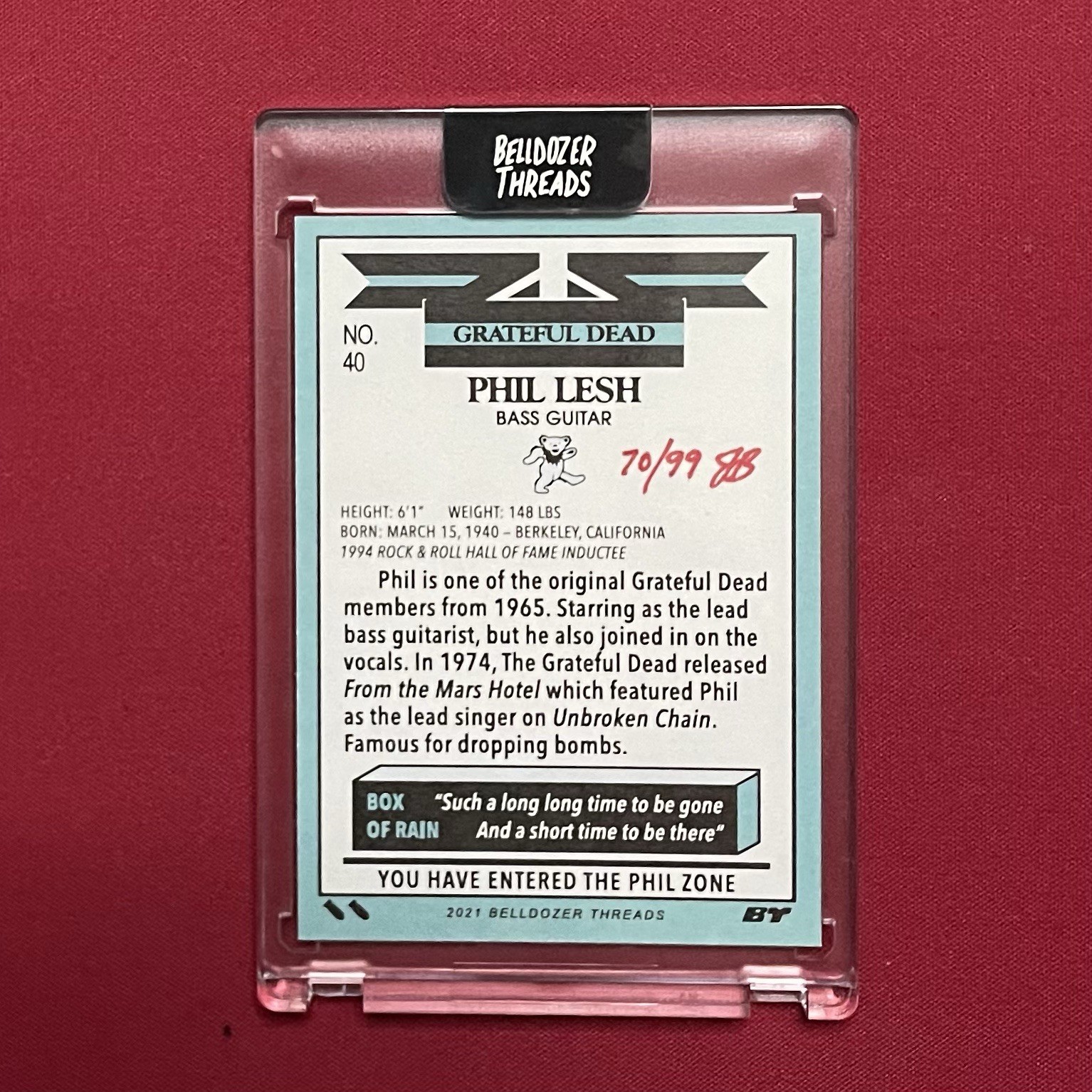2021 Belldozer Threads Phil Lesh Grateful Dead #40 — SN99 Custom Card