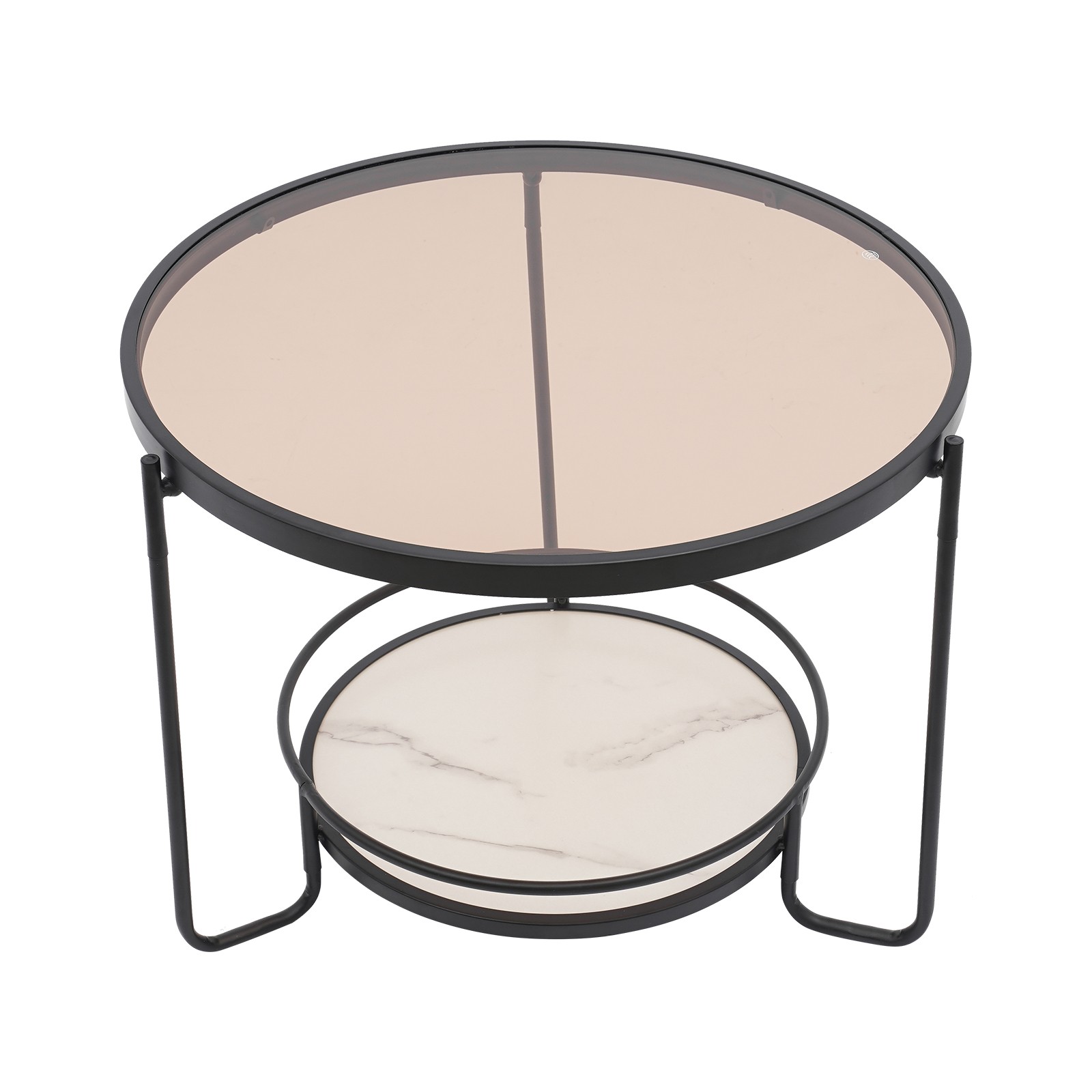2-tier Modern Side Table Tempered Glass Side Table Round Coffee Table 60cm dia.