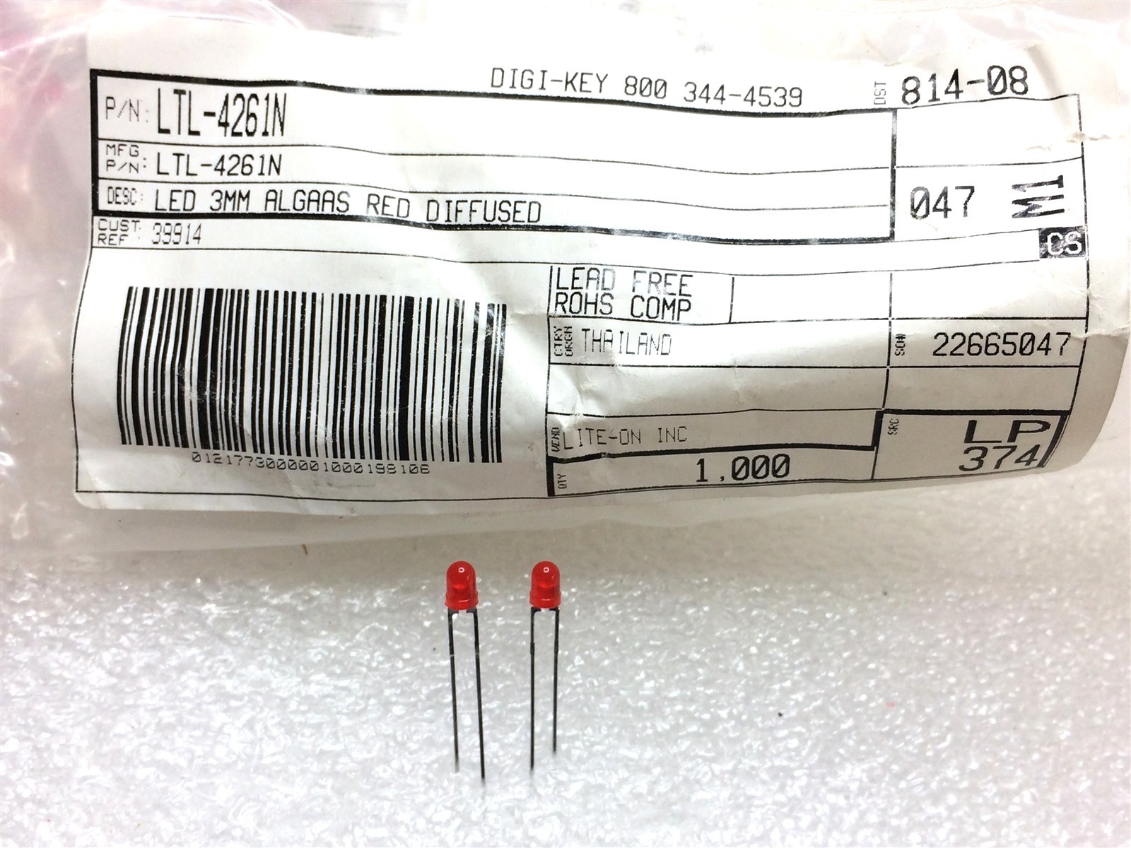 LTL-4261N LITEON LED RED T-1 3MM ROHS 40 PIECES