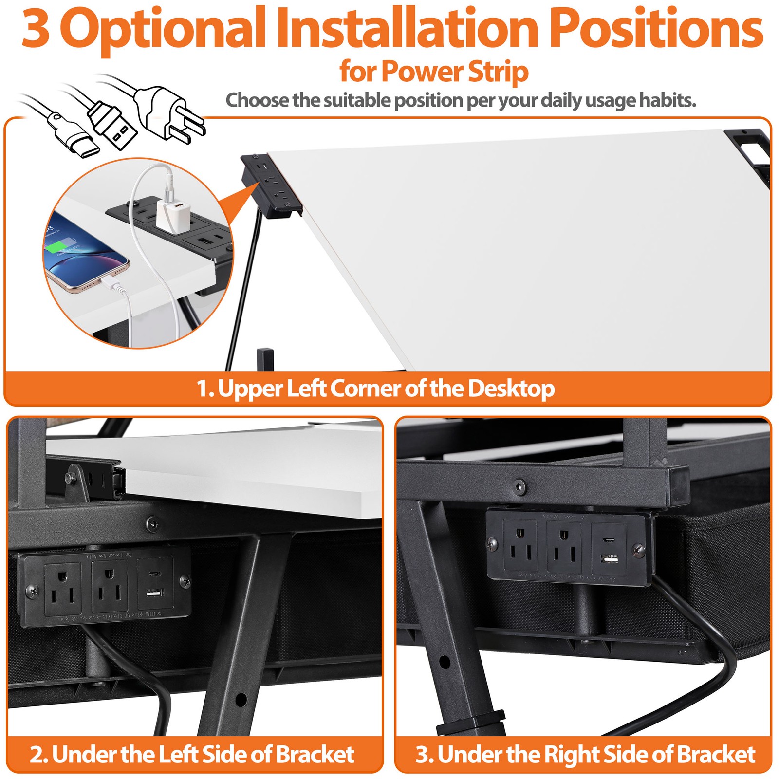 Adjustable Drafting Drawing Table Tabletop Tiltable w/ Stool & Outlet White