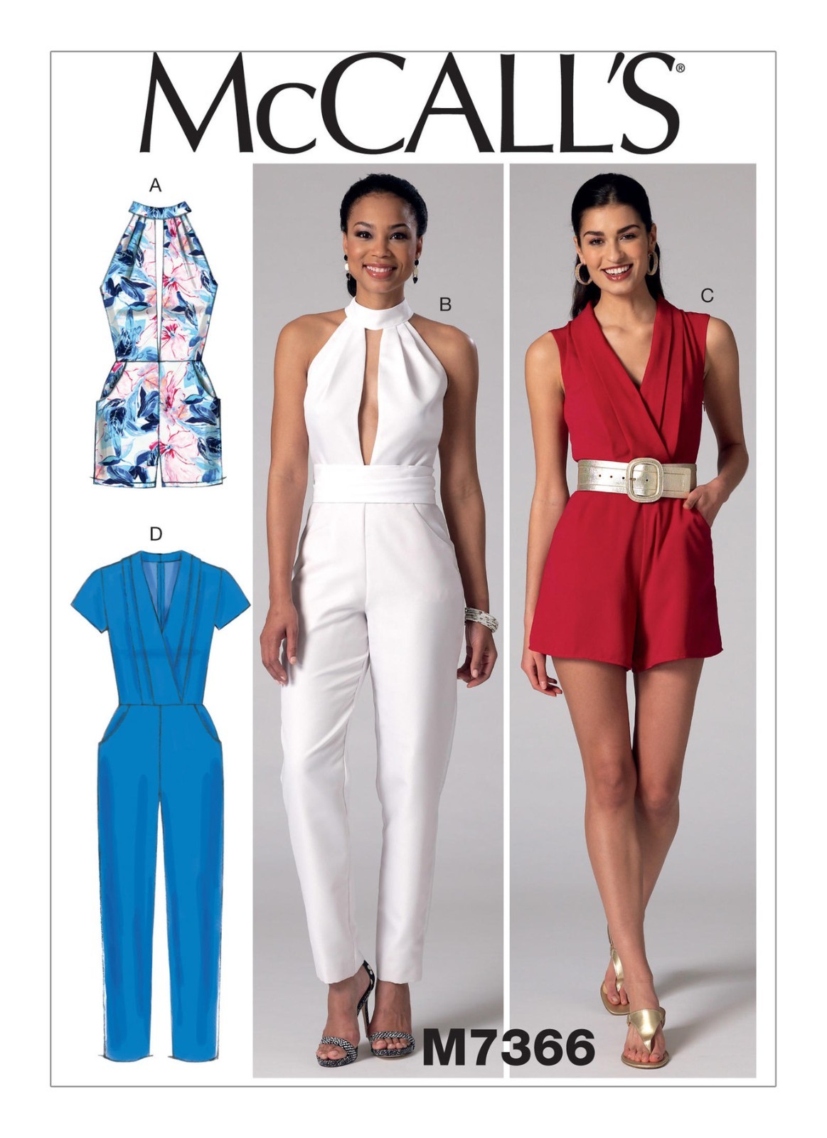McCalls 7366 Sewing Pattern Miss' Romper Jumpsuit Belt Evening Casual Size:14-22