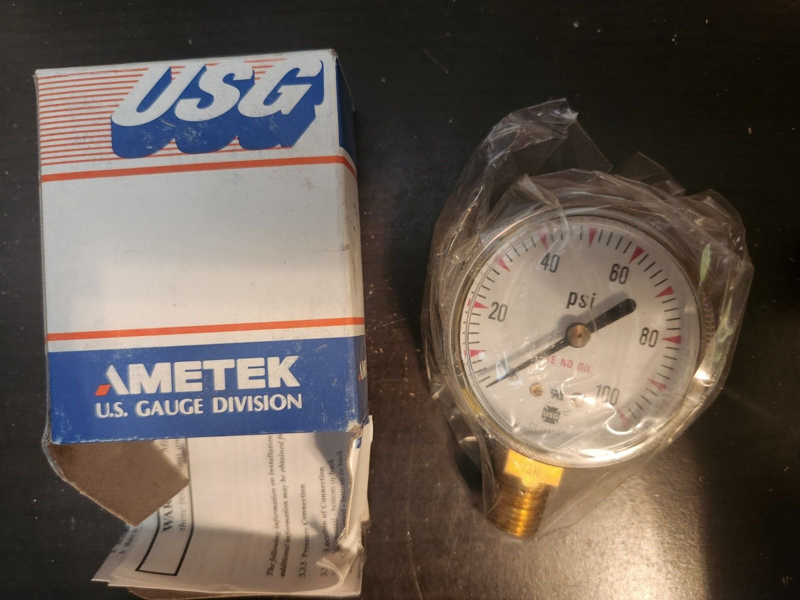 Ametek USG Pressure Gauge 164677A 2" P618K 100PSI 1/4 NPT LM, Qty.1