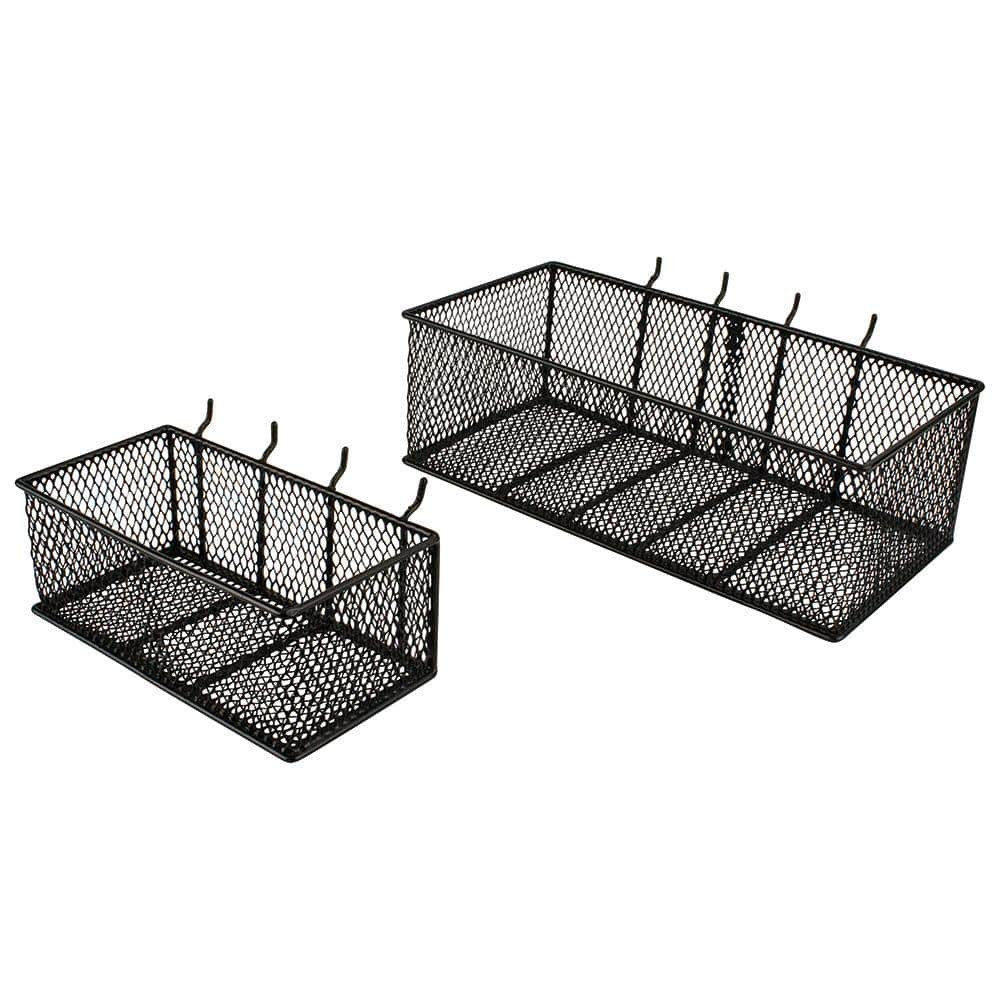 Steel Mesh Pegboard Basket in Black (2-Pack)