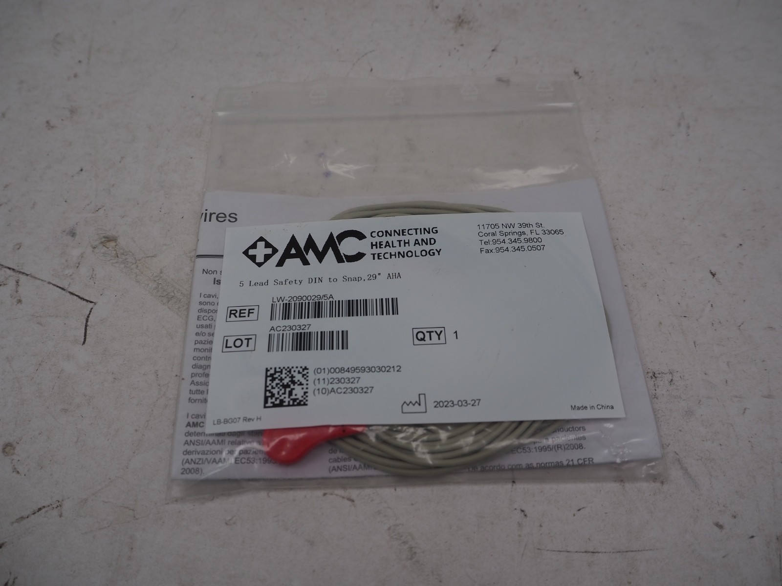 AMC LW-2090029/5A Curbell Compatible 5 ECG Lead Wire DIN to Snap 29" AHA     NEW