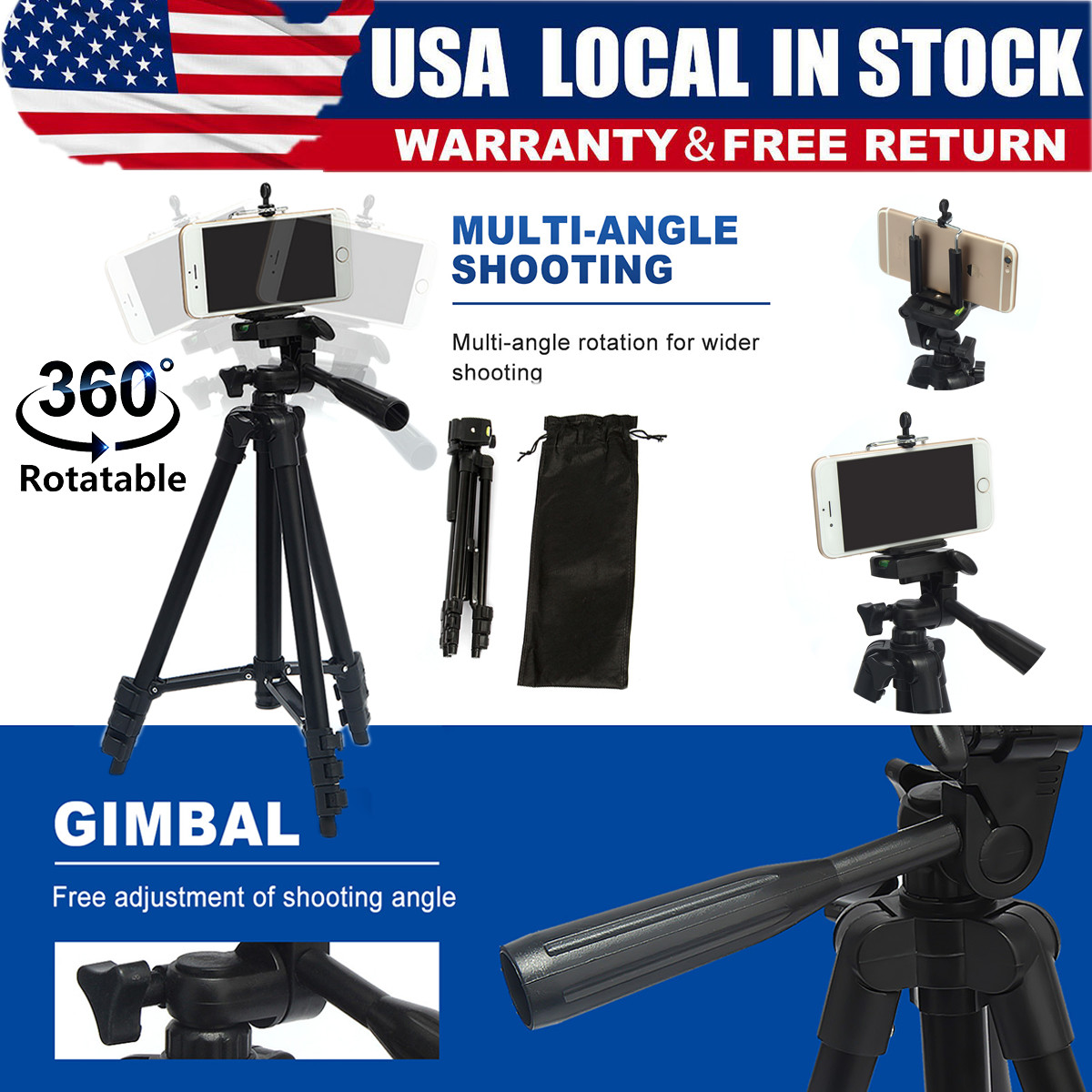 Brand New 40" Portable Aluminum Tripod for Phone Camera Travel Photography Stand