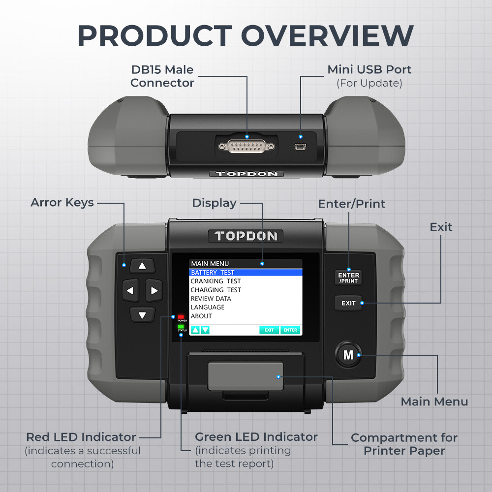Car Battery Tester Charging Test Load Test With Built-in Printer TOPDON BT600